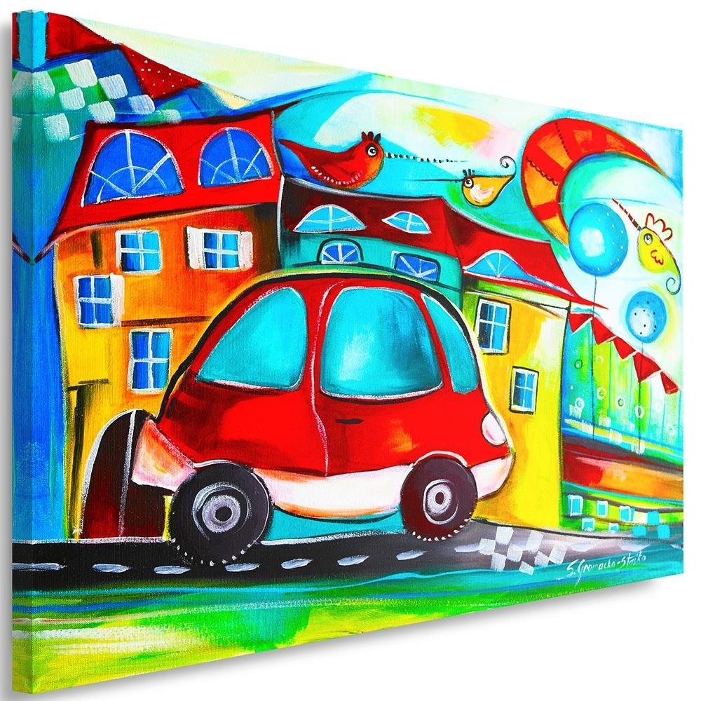 Canvas Schilderij – Rode Auto  – Schilderijen – Voor Jongeren