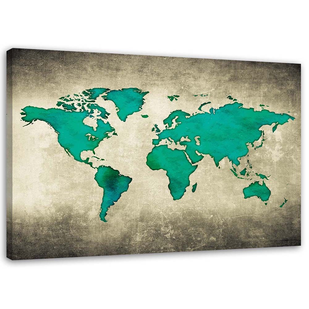 Canvas Schilderij – Green Wereldkaart  – Schilderijen – Kaarten