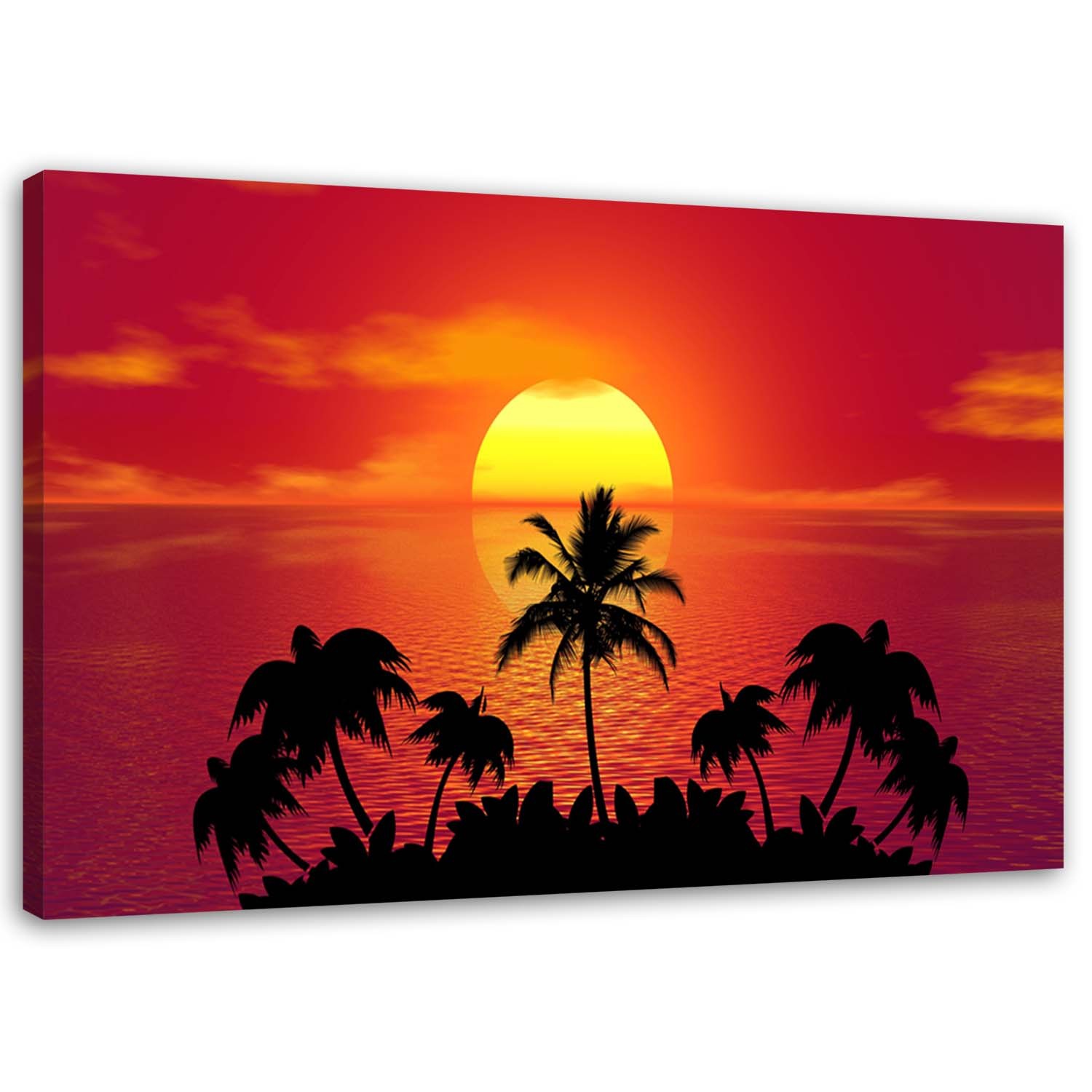 Canvas Schilderij – Zonsondergang En Palmbomen  – Schilderijen – Landschappen