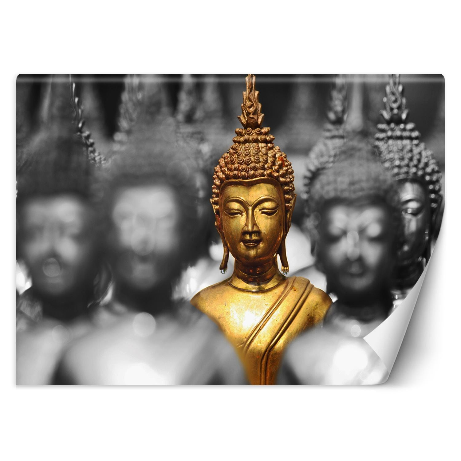 Trend24 – Behang – Gouden Boeddha – Vliesbehang – Fotobehang – Behang Woonkamer – 350×245 cm – Incl. behanglijm