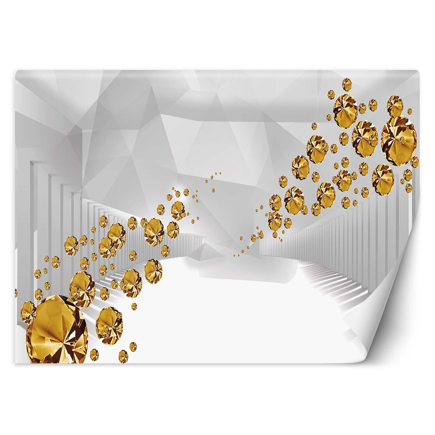 Trend24 – Behang – Gouden Stenen In Een Abstracte Tunnel – Vliesbehang – Fotobehang 3D – Behang Woonkamer – 400×280 cm – Incl. behanglijm