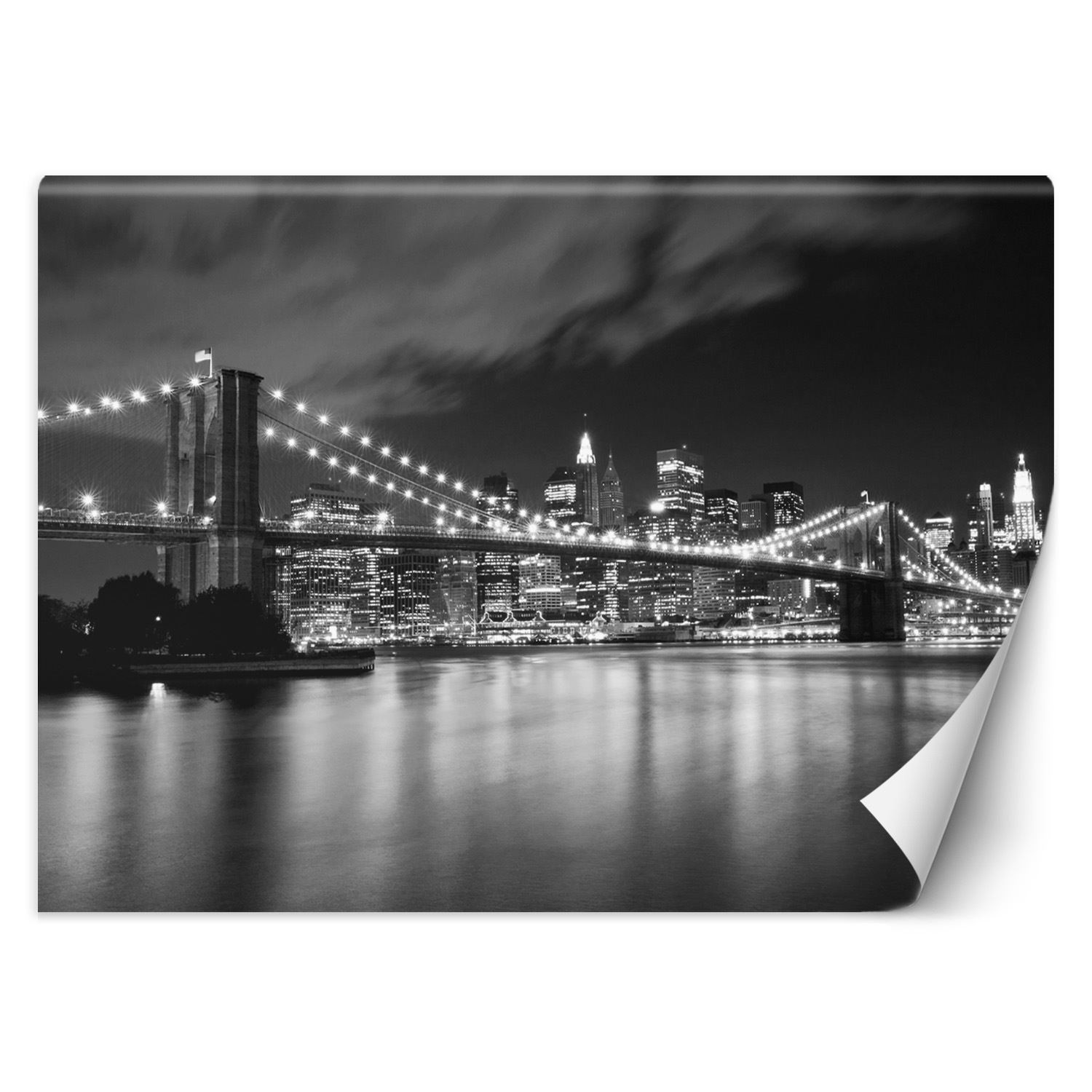 Trend24 – Behang – Brooklyn Bridge ‘S Nachts – Behangpapier – Fotobehang – Behang Woonkamer – 450x315x2 cm – Incl. behanglijm