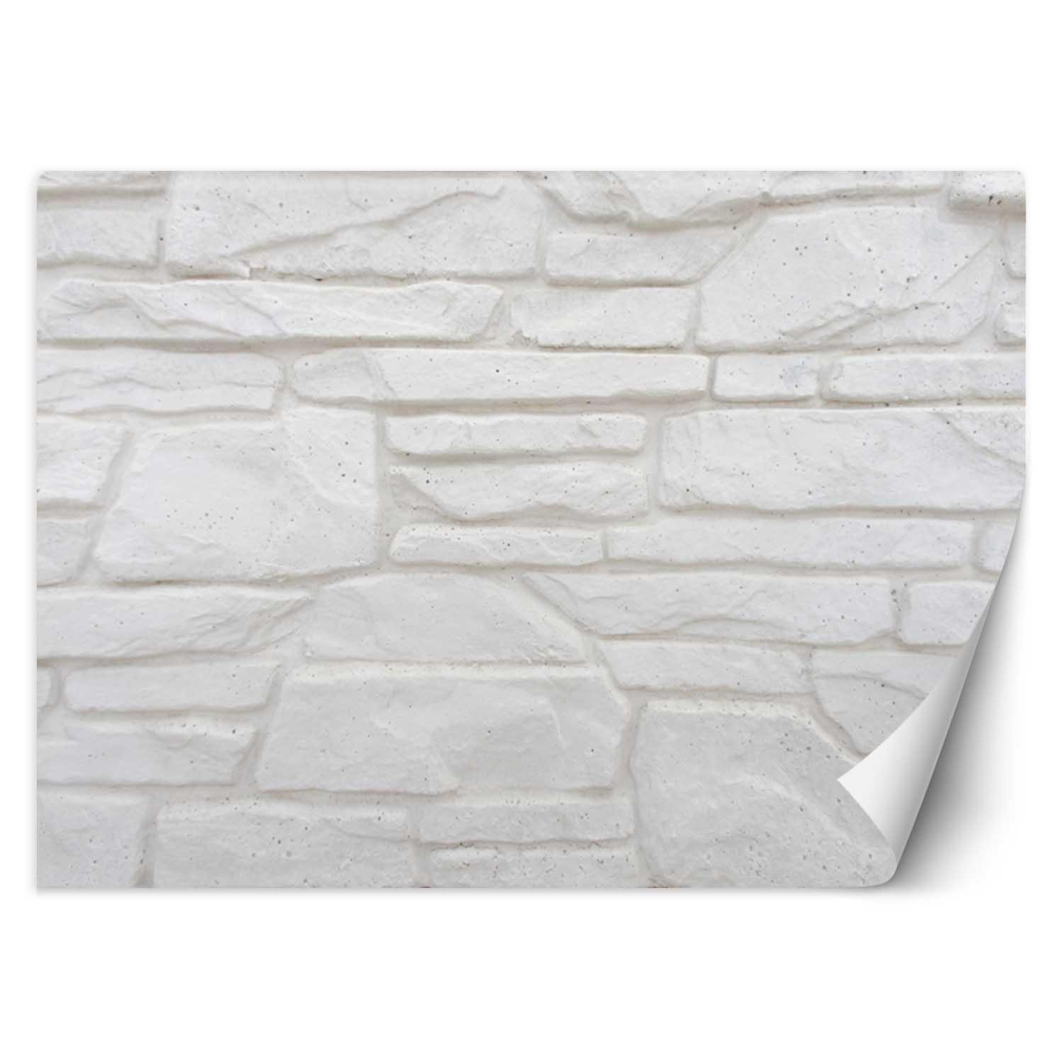 Trend24 – Behang – Witte Stenen Muur – Behangpapier – Behang Woonkamer – Fotobehang – 200x140x2 cm – Incl. behanglijm