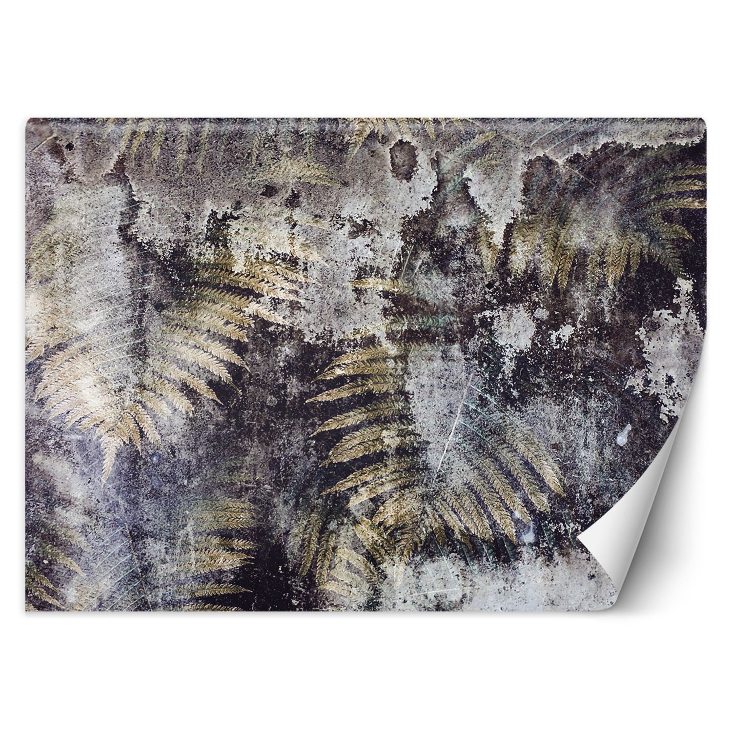 Trend24 – Behang – Gouden Varenbladeren – Vliesbehang – Behang Woonkamer – Fotobehang – 350×245 cm – Incl. behanglijm