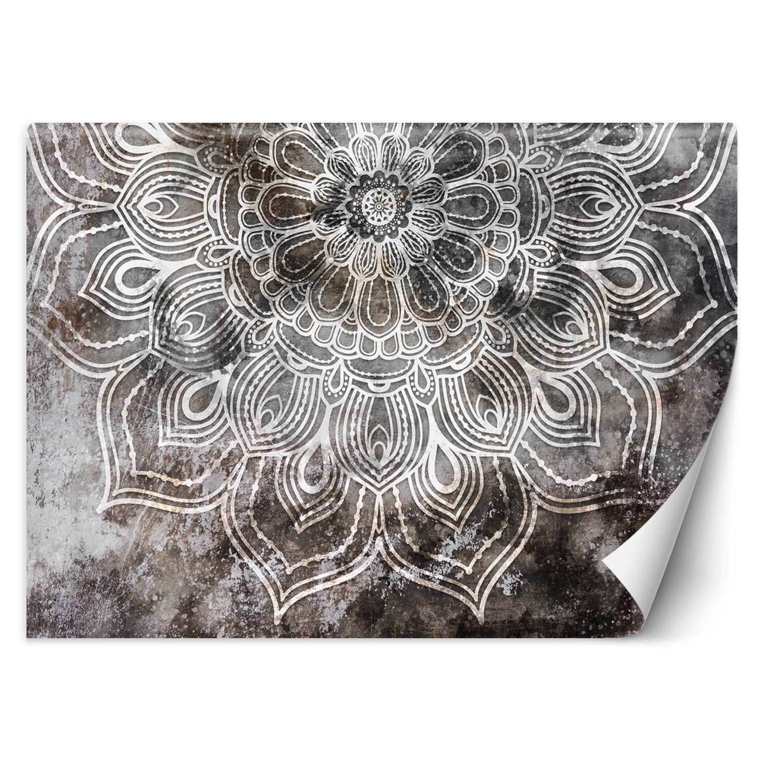 Trend24 – Behang – Gray Mandala – Vliesbehang – Fotobehang 3D – Behang Woonkamer – 100×70 cm – Incl. behanglijm