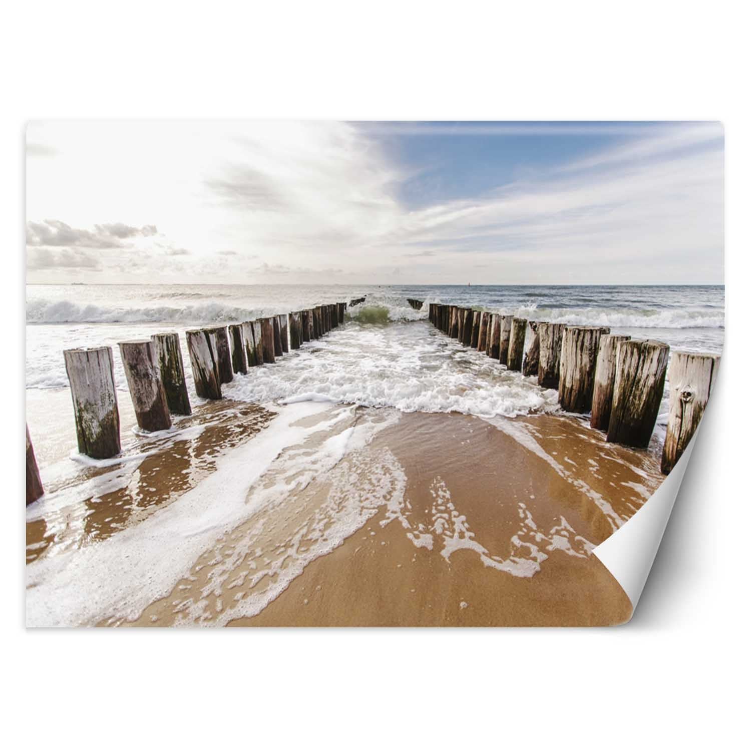 Trend24 – Behang – Golfbrekers Door De Zee – Vliesbehang – Fotobehang Natuur – Behang Woonkamer – 400×280 cm – Incl. behanglijm