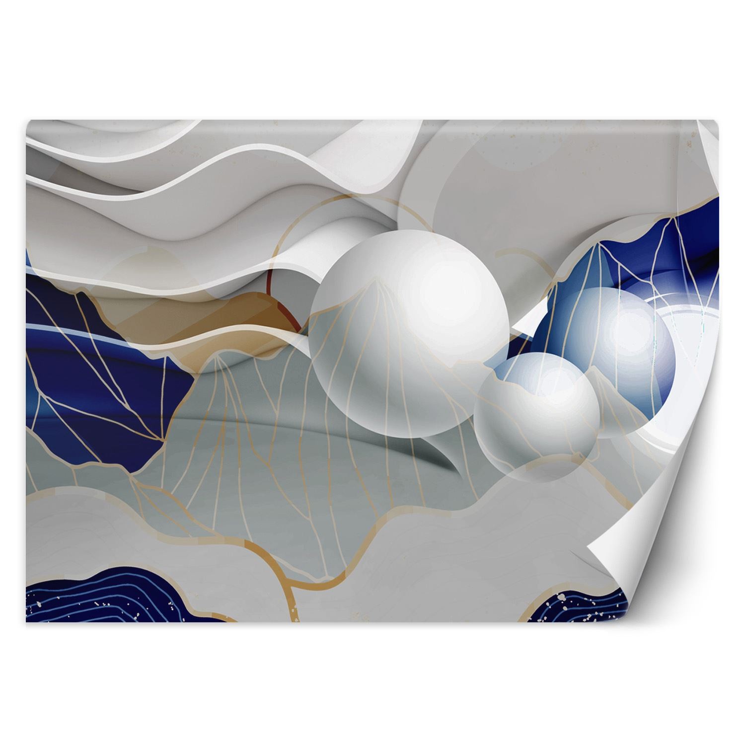 Trend24 – Behang – 3D-Abstracte Golven En Bollen – Vliesbehang – Behang Woonkamer – Fotobehang – 350x245x2 cm – Incl. behanglijm