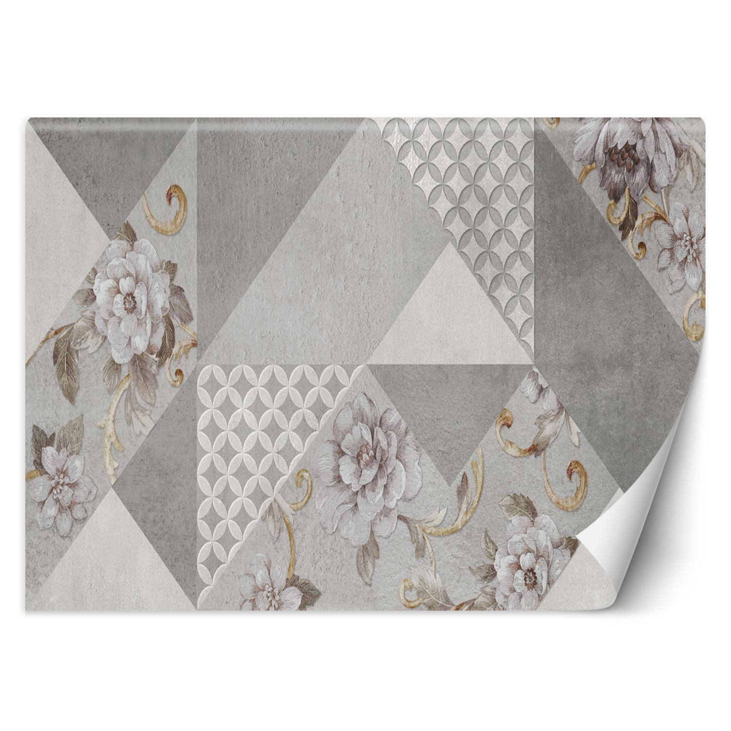 Trend24 – Behang – Bloemen Op Grijze Textuur – Behangpapier – Fotobehang 3D – Behang Woonkamer – 450×315 cm – Incl. behanglijm