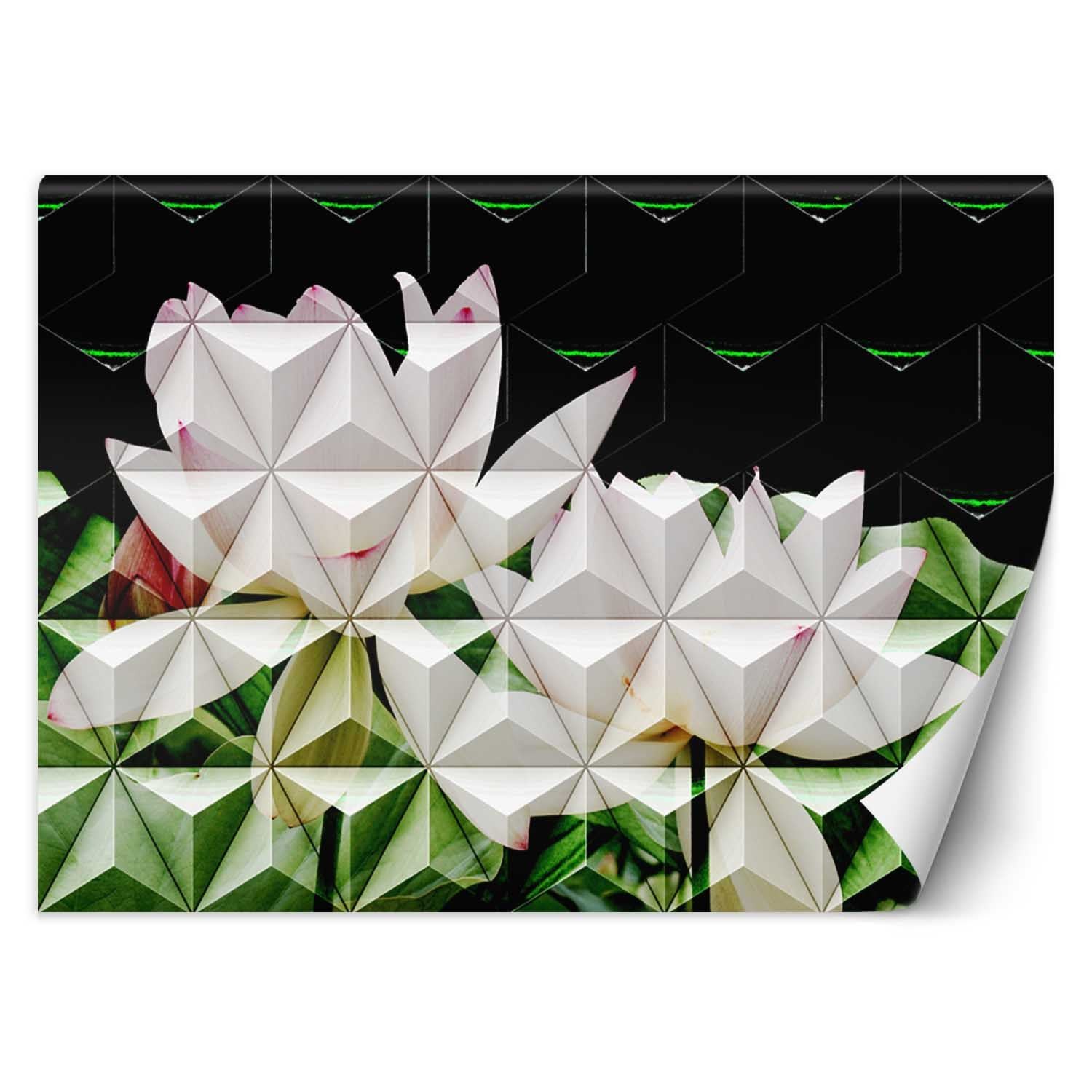 Trend24 – Behang – Lotusbloem Geometrisch – Vliesbehang – Behang Woonkamer – Fotobehang – 350x245x2 cm – Incl. behanglijm