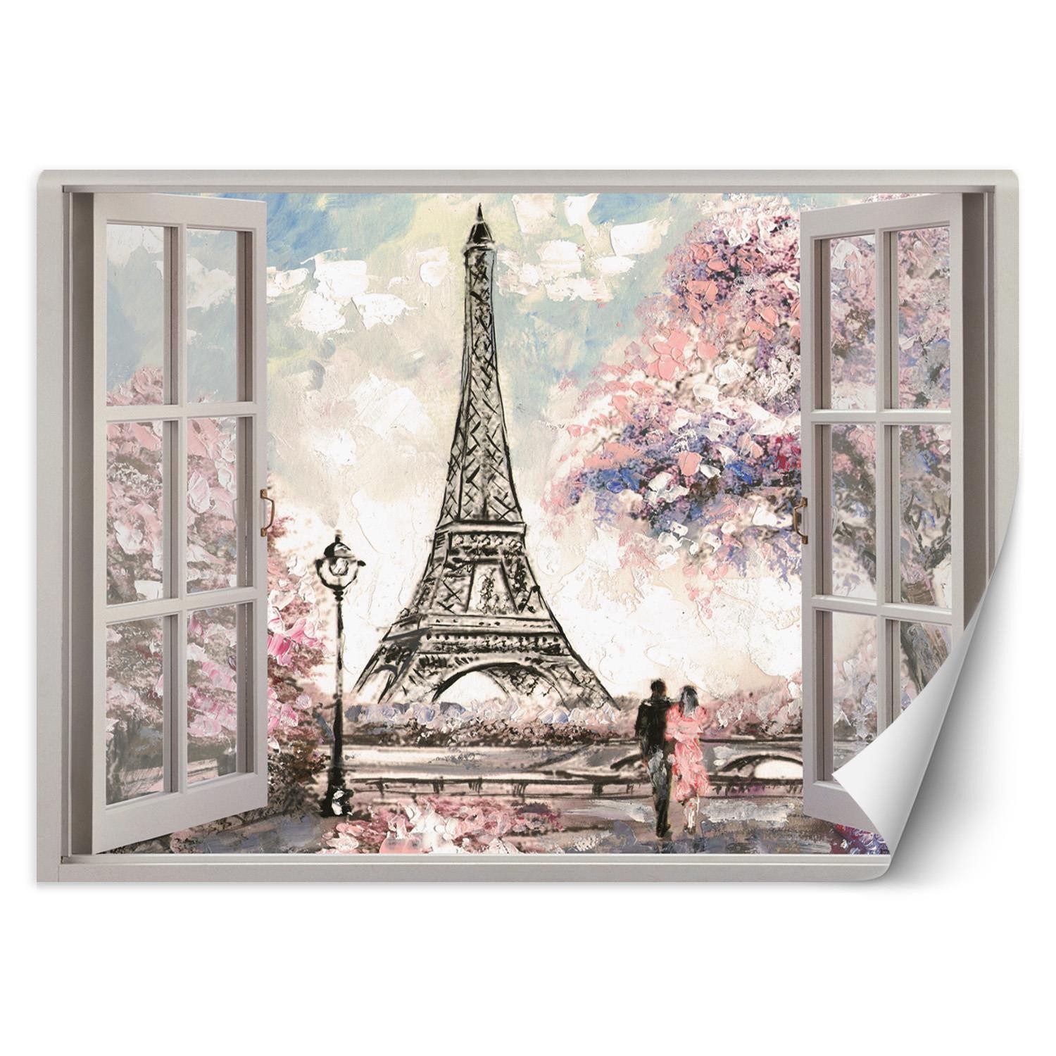as Regelmatigheid cijfer Trend24 - Behang - Venster Met Uitzicht Op De Eiffeltoren - Behangpapier -  Fotobehang - Behang Woonkamer - 140x100 cm - Incl. behanglijm - Trend24
