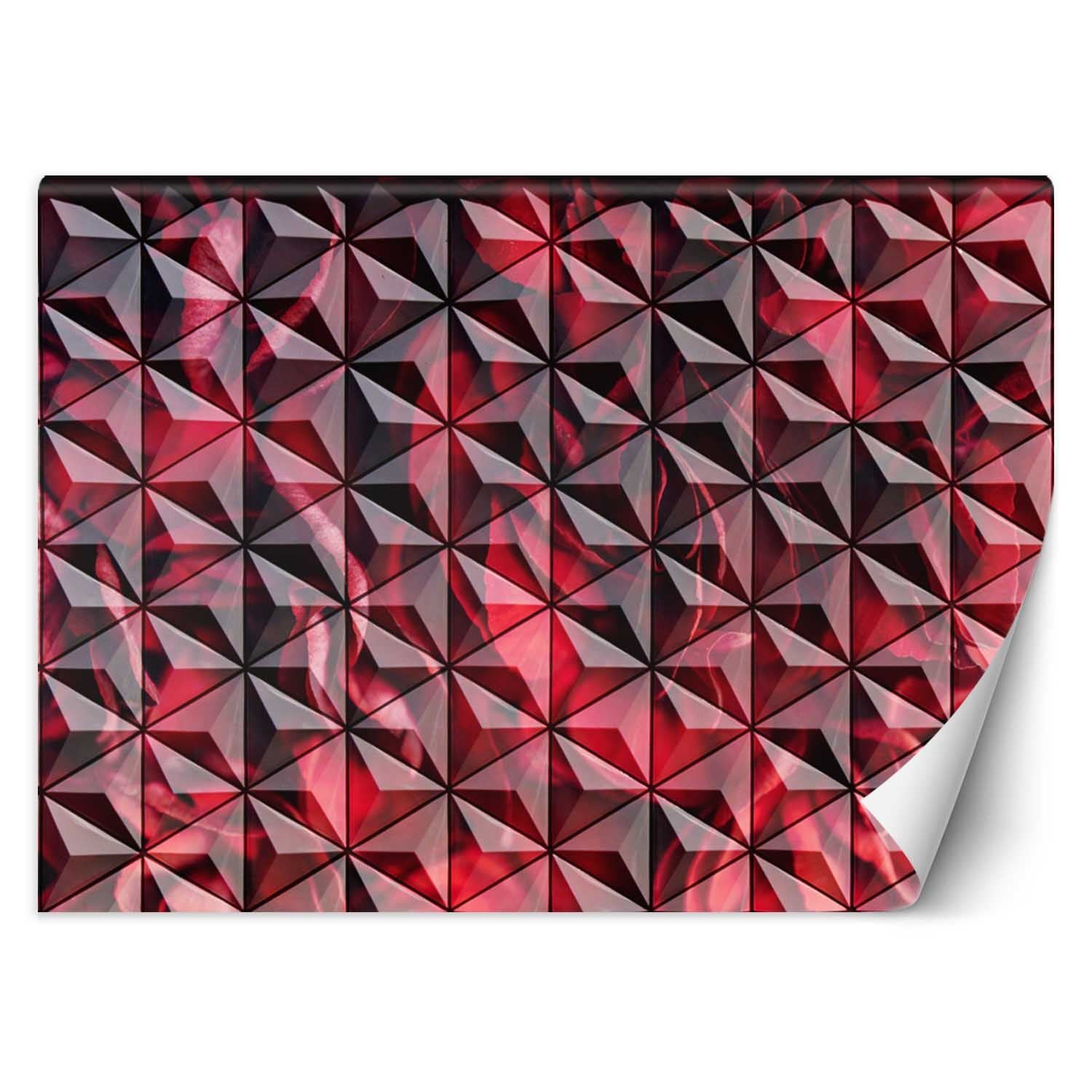 Trend24 – Behang – Rode Geometrie – Vliesbehang – Behang Woonkamer – Fotobehang – 350×245 cm – Incl. behanglijm