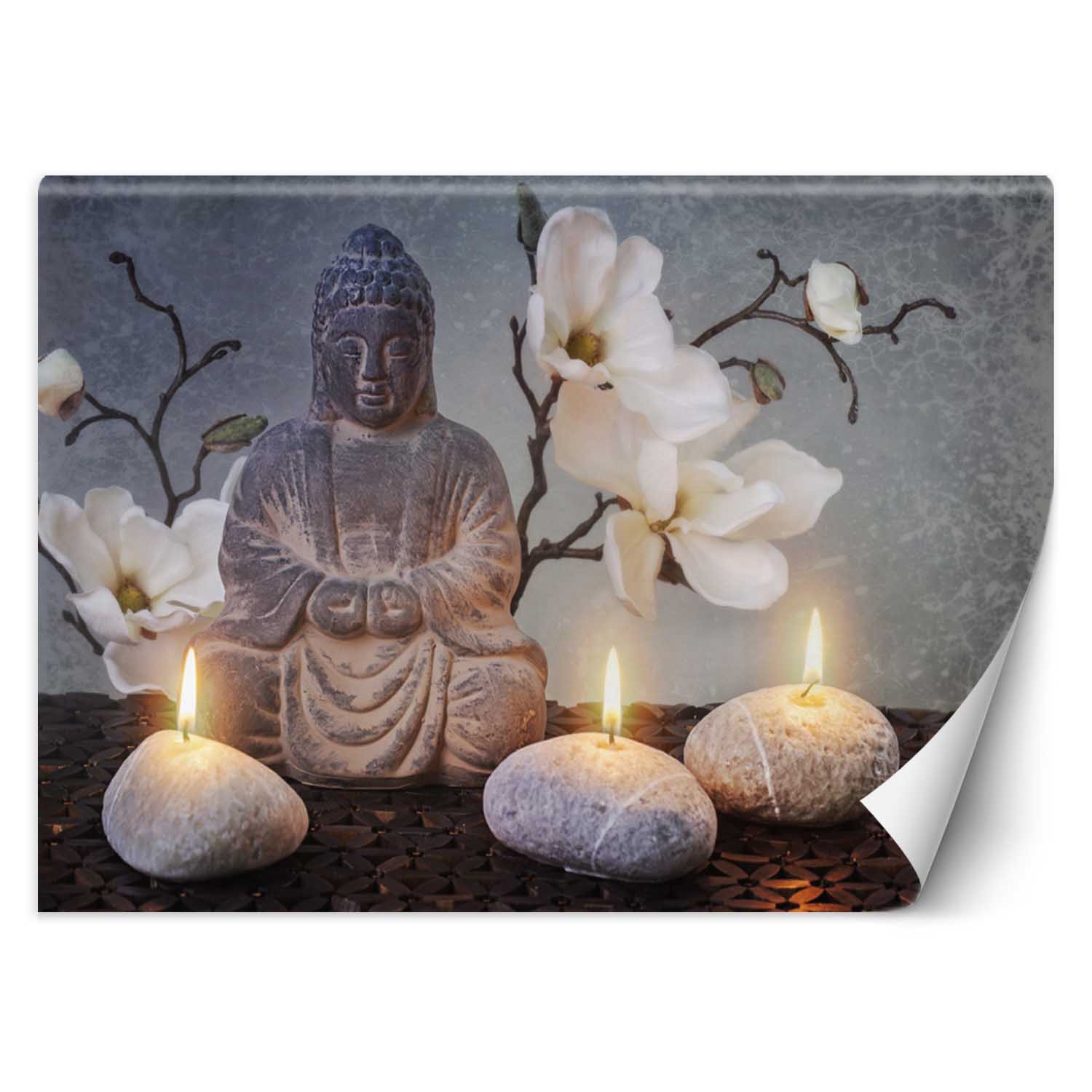 Trend24 – Behang – Boeddha Met Kaarsen – Vliesbehang – Fotobehang – Behang Woonkamer – 450×315 cm – Incl. behanglijm