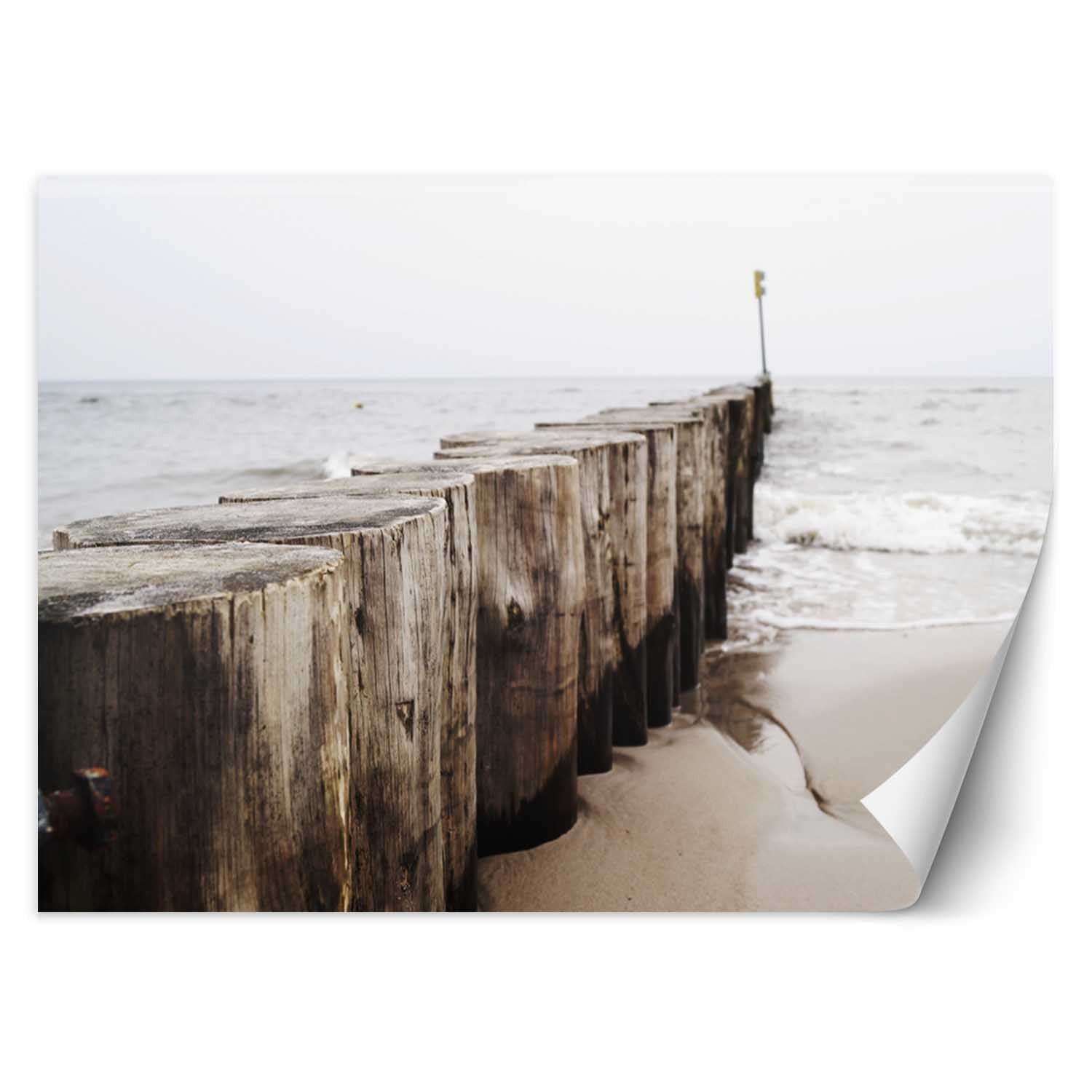 Trend24 – Behang – Golfbrekers Door De Zee – Behangpapier – Fotobehang Natuur – Behang Woonkamer – 350×245 cm – Incl. behanglijm