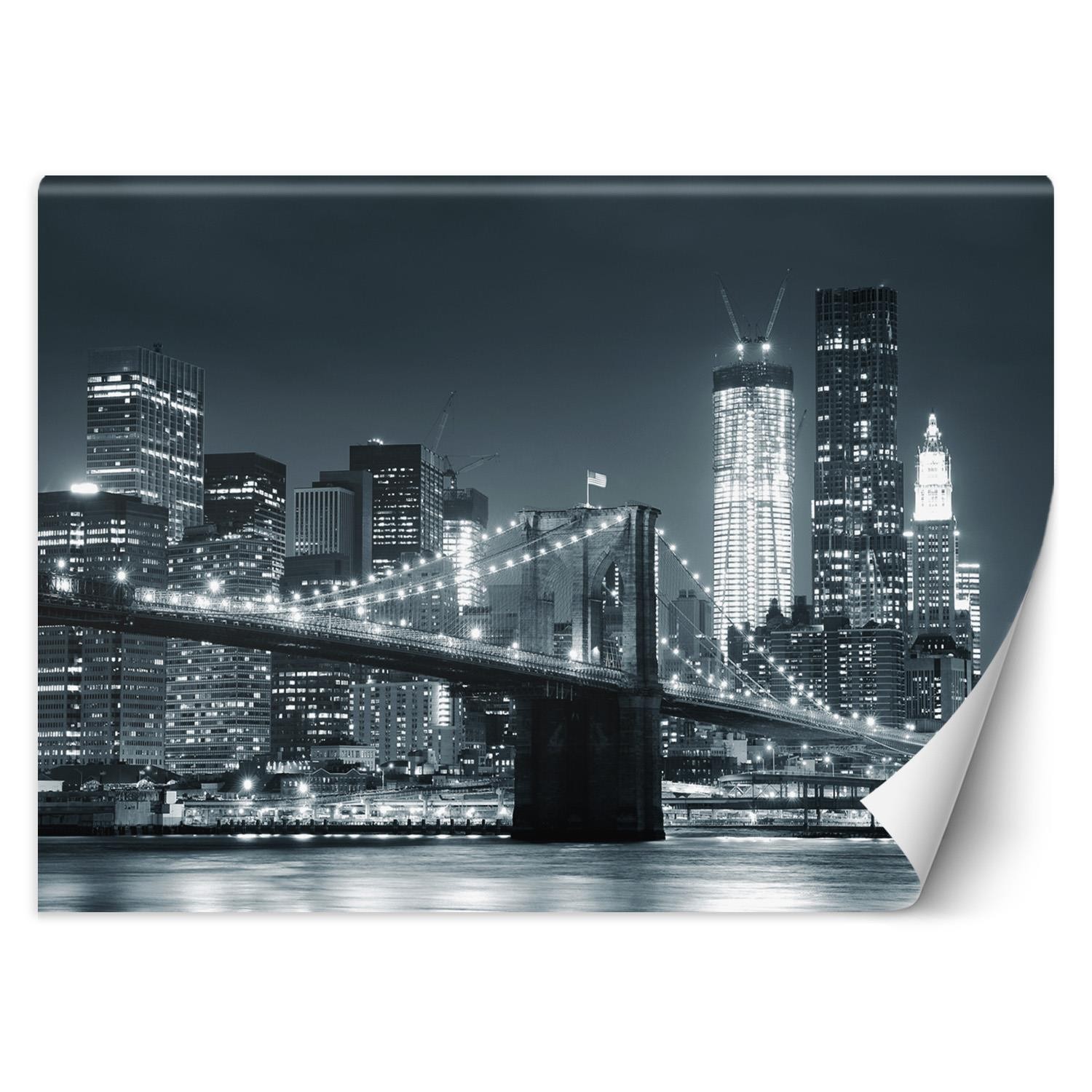 Trend24 – Behang – New York Brooklyn Bridge Zwart En Wit – Vliesbehang – Fotobehang – Behang Woonkamer – 450x315x2 cm – Incl. behanglijm