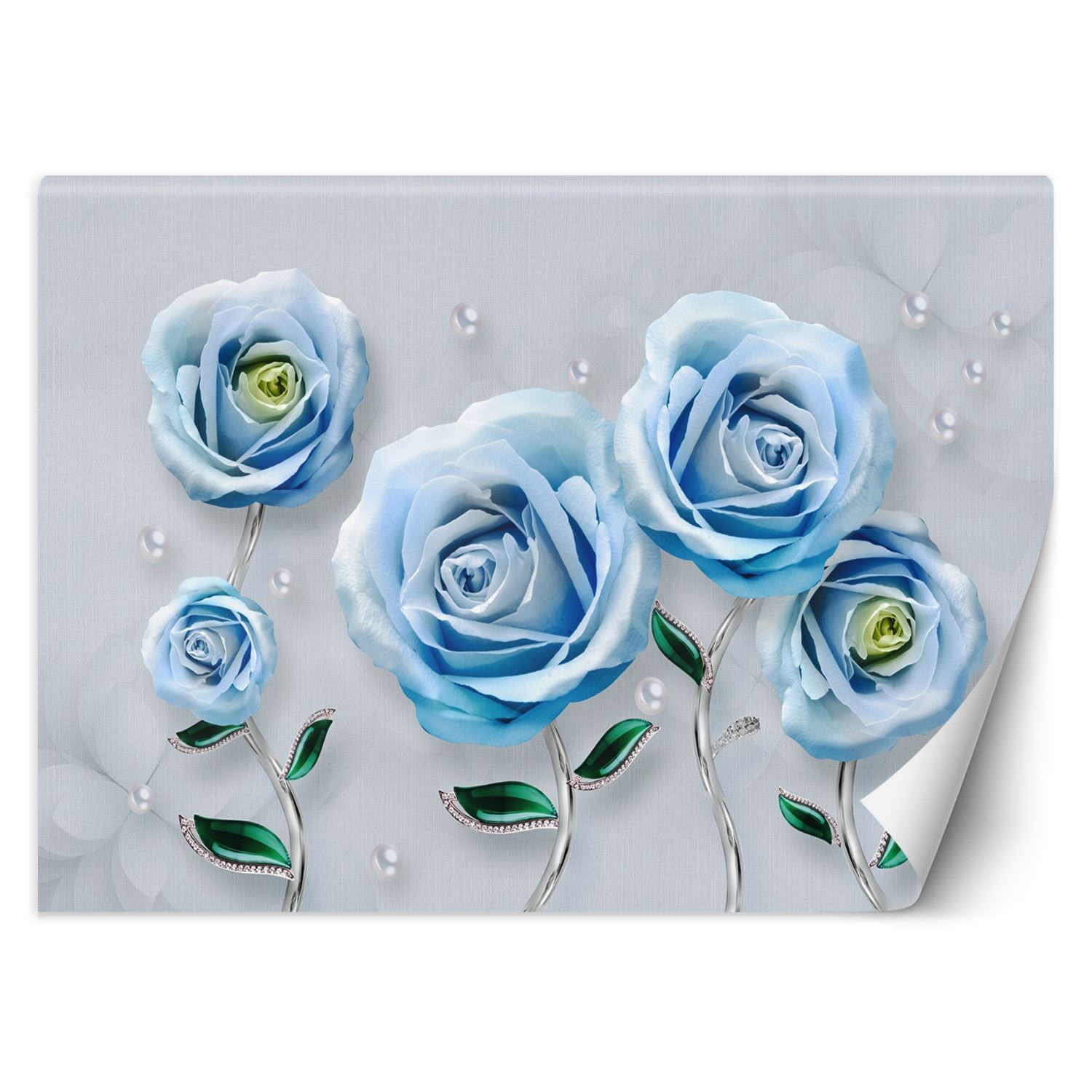 Trend24 – Behang – Blauwe Rozen 3D – Vliesbehang – Fotobehang Bloemen – Behang Woonkamer – 350×245 cm – Incl. behanglijm