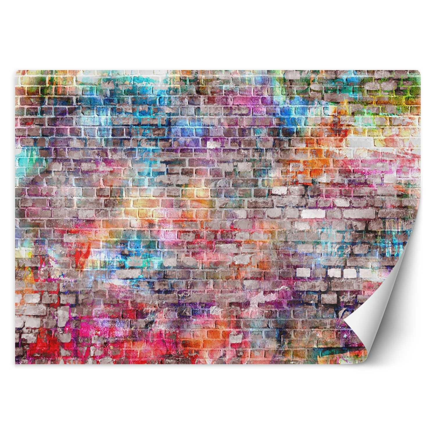 Trend24 – Behang – Gekleurde Bakstenen Muur – Vliesbehang – Behang Woonkamer – Fotobehang – 100×70 cm – Incl. behanglijm