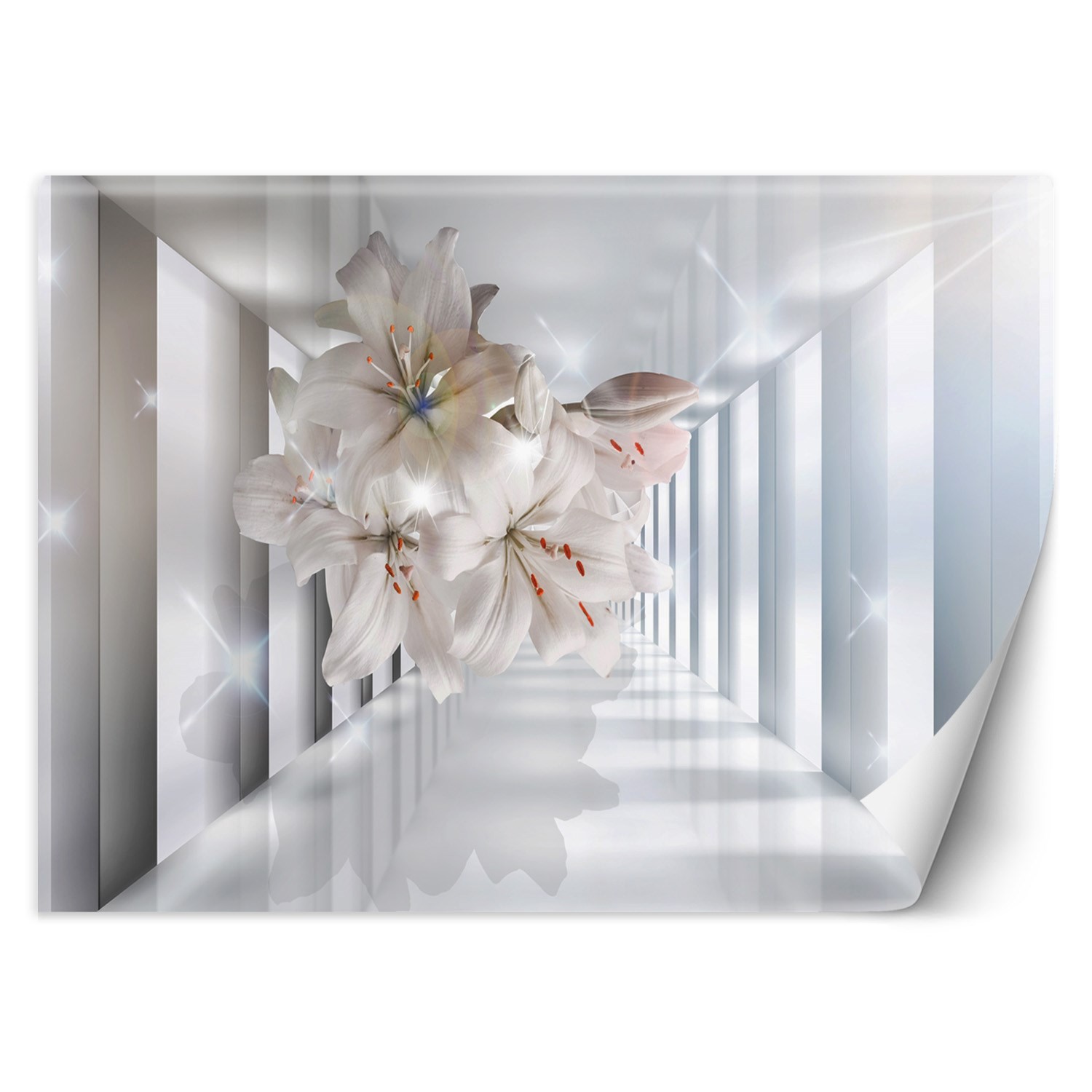 Trend24 – Behang – Bloemen In De Corridor 3D – Vliesbehang – Fotobehang 3D – Behang Woonkamer – 400x280x2 cm – Incl. behanglijm