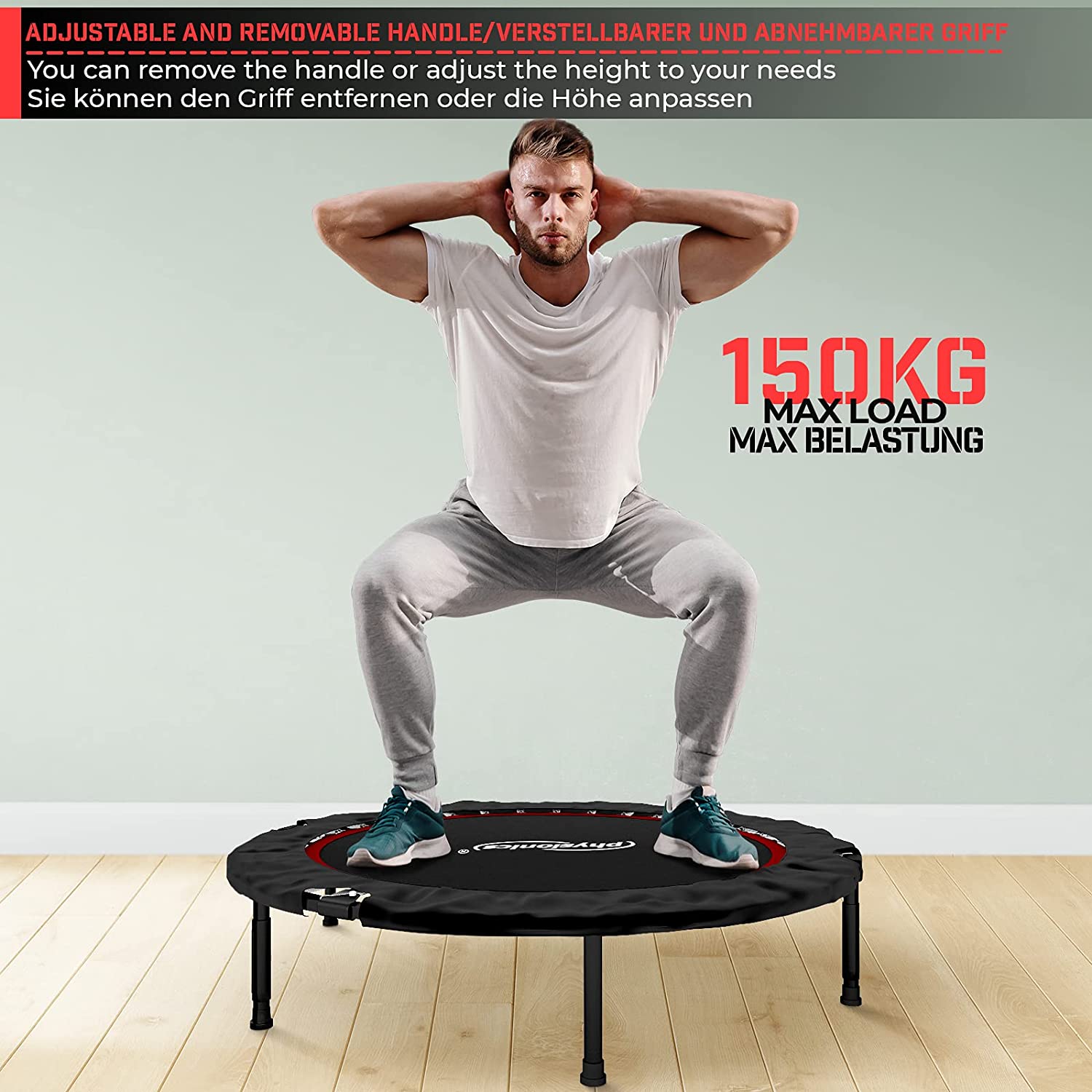 stijl morfine extase Fitness trampoline met stang - Mini trampoline - Volwassenen - 101 cm - 150  kg - Zwart - Trend24