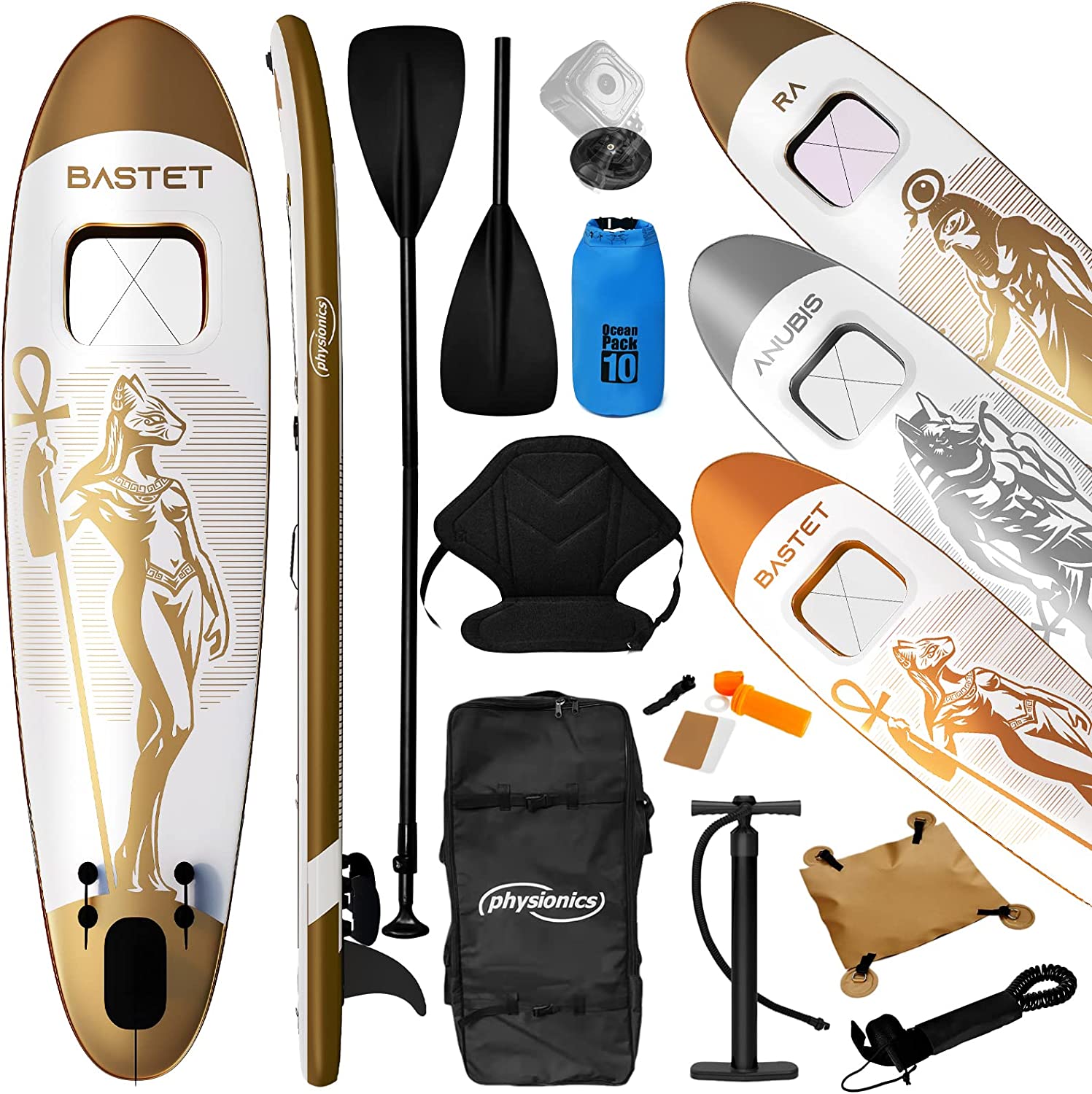 Sup board set – Supboard – Paddle board – Complete set – Opblaasbaar – 305 x 76 x 12 cm – Wit – Goud