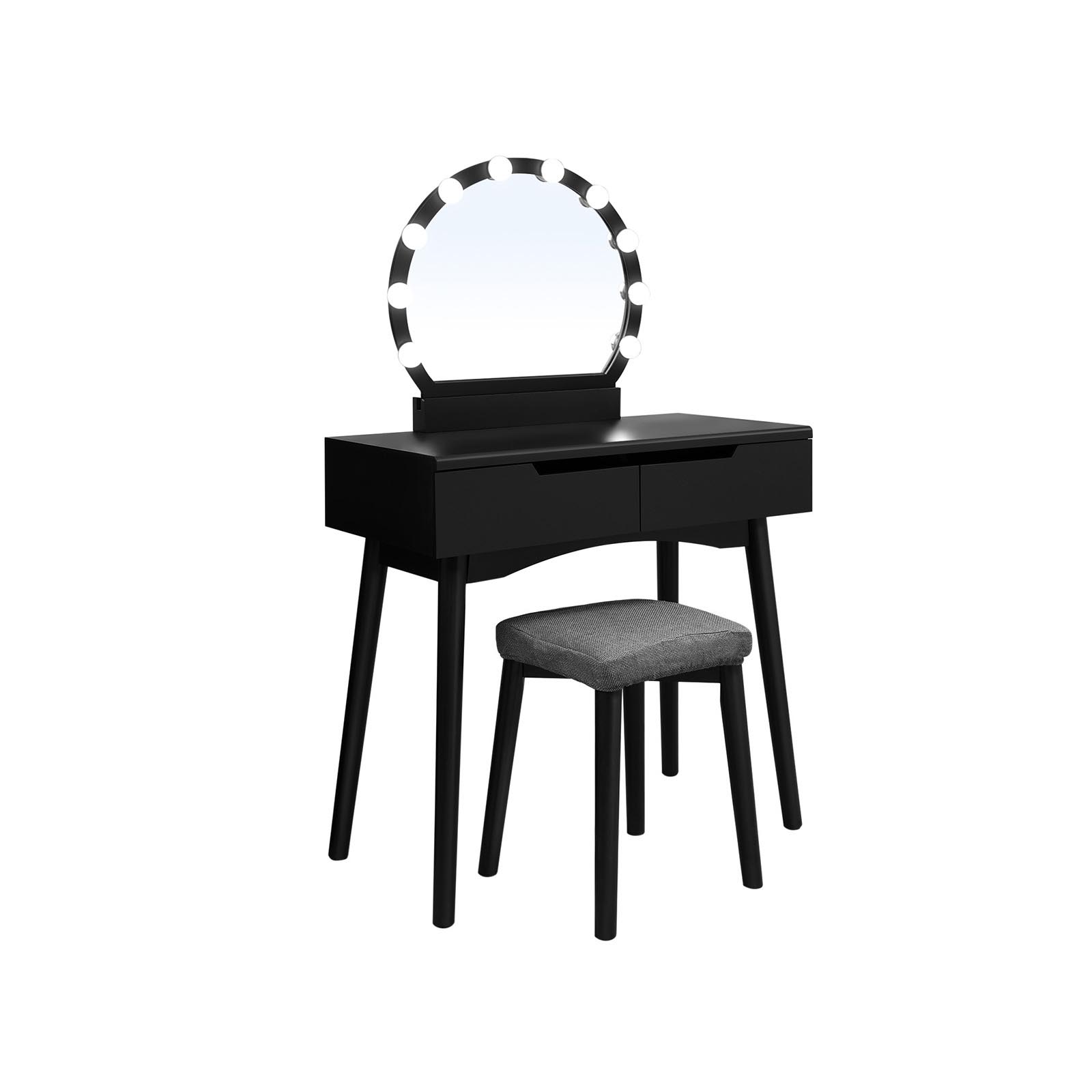 Kaptafel met spiegel en verlichting – Make up tafel – Inclusief kruk – 80 x 40 x 130.5 cm – Zwart