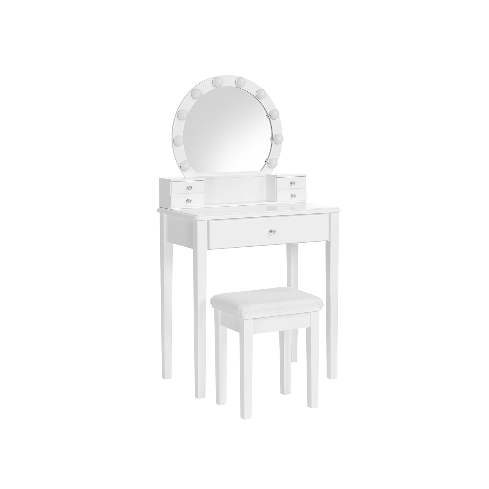 Kaptafel met spiegel en verlichting – Make up tafel – Kaptafel met spiegel – Inclusief krukje – 70 x 40 x 134 cm – Wit
