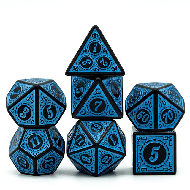 Lapi Toys – DnD dice set Mage Blue – Dungeons and dragons dobbelstenen – 7 stuks – Acryl – Zwart – Blauw