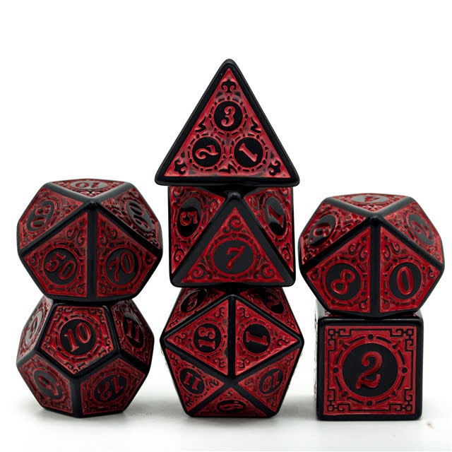 Lapi Toys – DnD dice set Mage Red – Dungeons and dragons dobbelstenen – 7 stuks – Acryl – Zwart – Rood