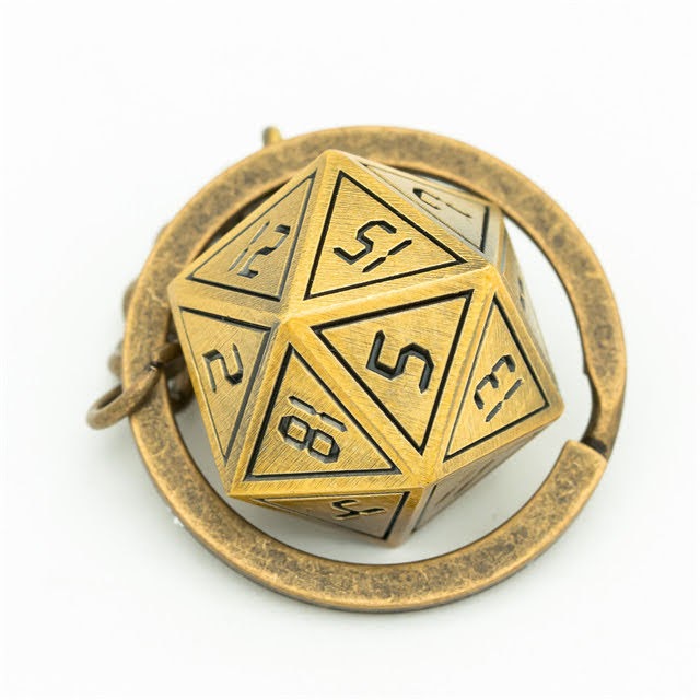 Lapi Toys – DnD D20 sleutelhanger Golden Guild – Dungeons and dragons metalen dobbelsteen – Afneembaar – Metaal – Goud
