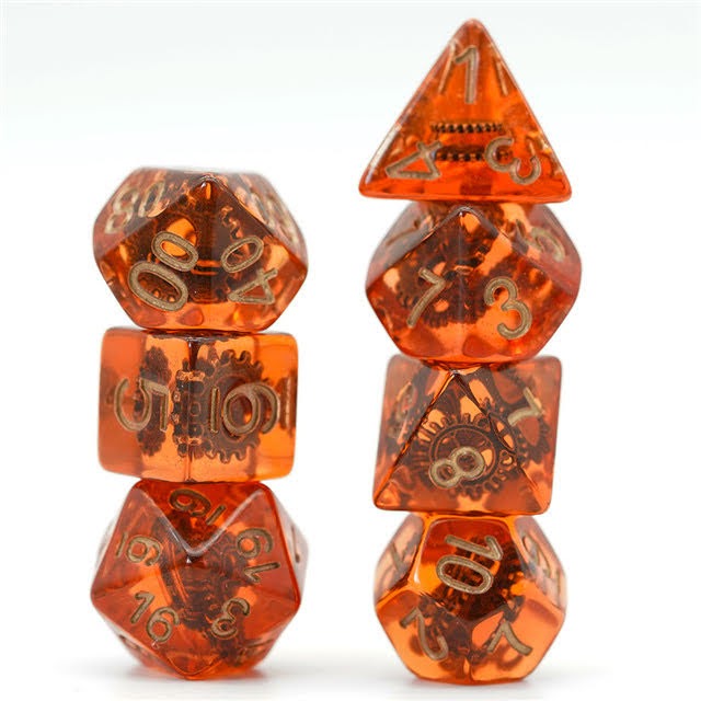 Lapi Toys – DnD dice set Copper Gear – Dungeons and dragons dobbelstenen – 7 stuks – Resin – Oranje