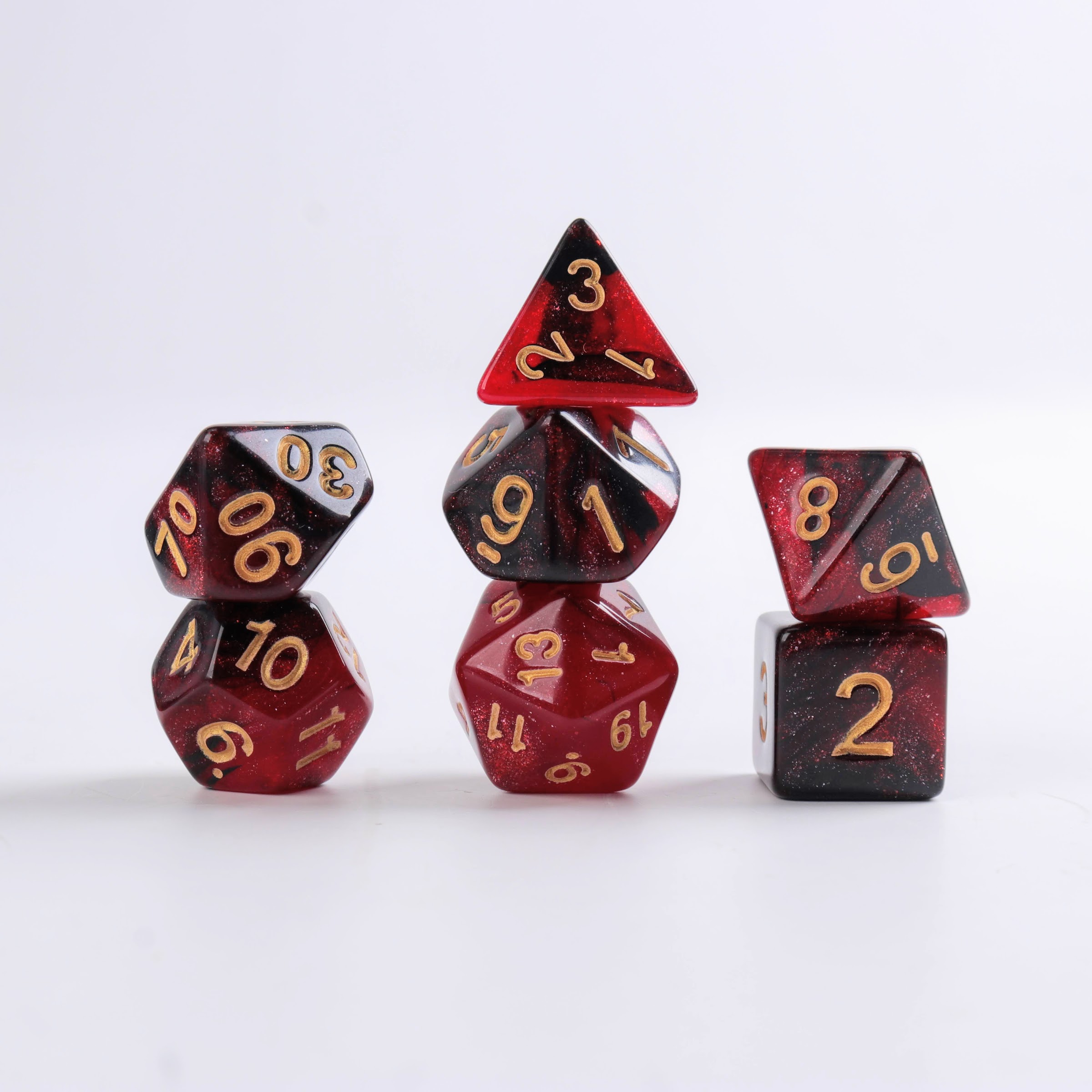 Lapi Toys – DnD dice set Red Wine – Dungeons and dragons dobbelstenen – 7 stuks – Acryl – Glitter – Rood