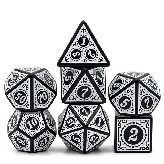 Lapi Toys – DnD dice set Mage White – Dungeons and dragons dobbelstenen – 7 stuks – Acryl – Zwart – Wit