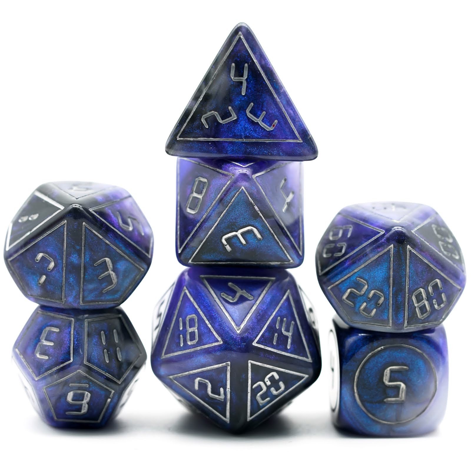 Lapi Toys – DnD dice set Midnight Storm – Dungeons and dragons dobbelstenen – 7 stuks – Resin – Blauw
