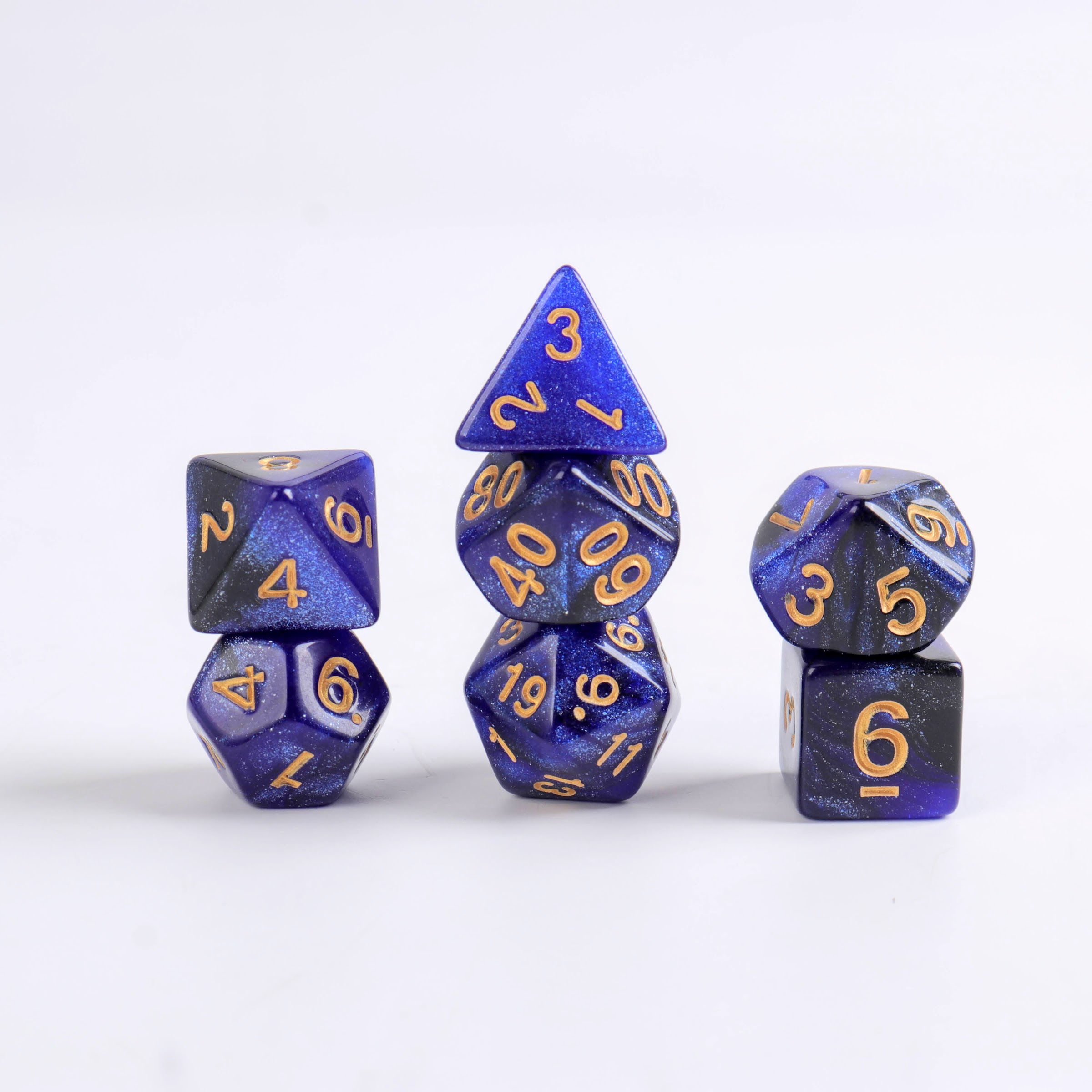 Lapi Toys – DnD dice set Royal Blue – Dungeons and dragons dobbelstenen – 7 stuks – Acryl – Glitter – Blauw