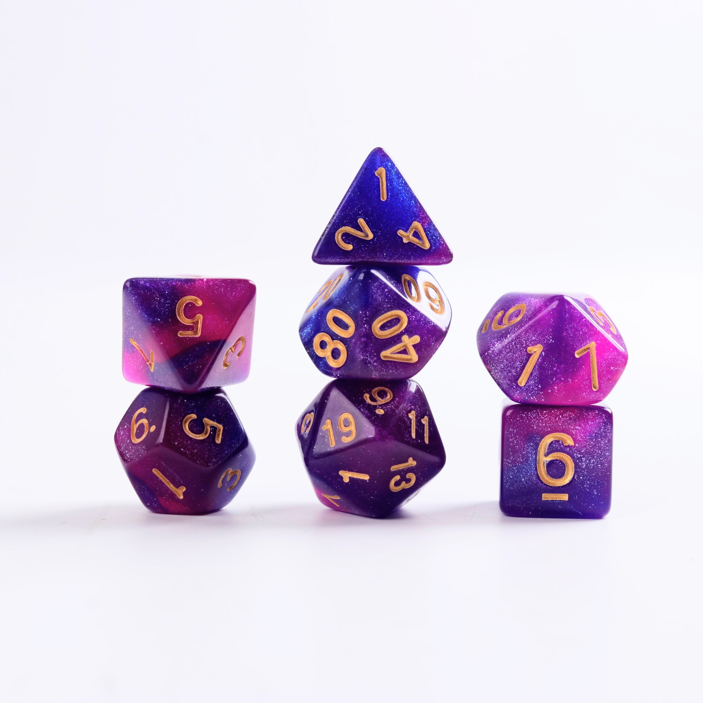 Lapi Toys – DnD dice set Royal Rose – Dungeons and dragons dobbelstenen – 7 stuks – Acryl – Glitter – Roze – Paars