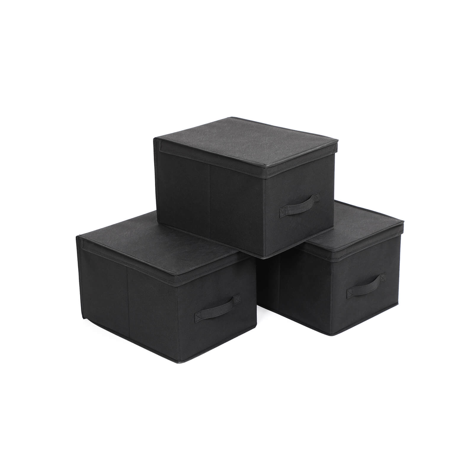 Opbergbox met deksel – 3 stuks – Stapelbaar – 40 x 30 x 25 cm – Stof – Zwart