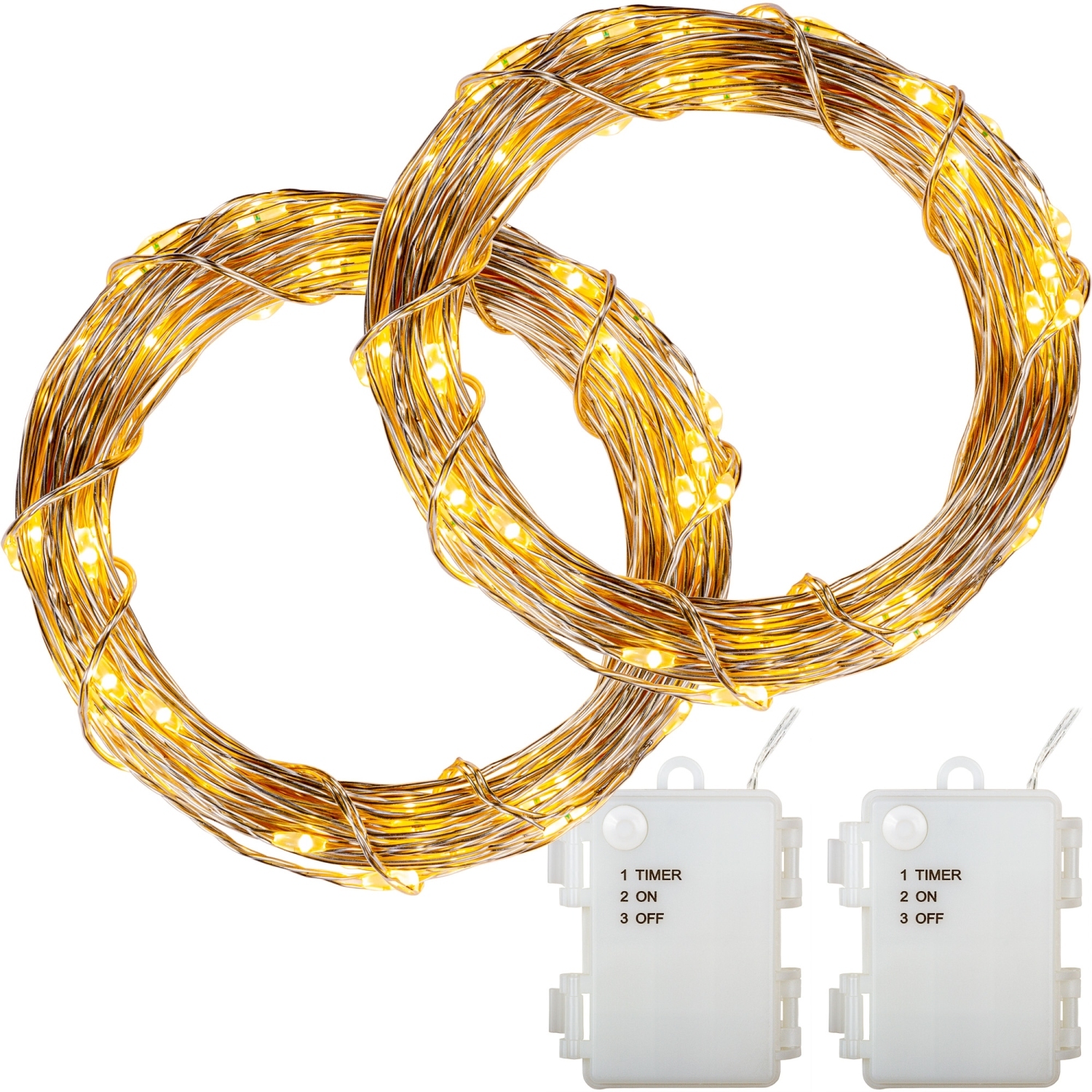 Kerstverlichting – Sfeerverlichting – Voor Binnen en Buiten – Set van 2 Stuks – Op Batterij – Voor Binnen en Buiten – 10 m – Warm wit