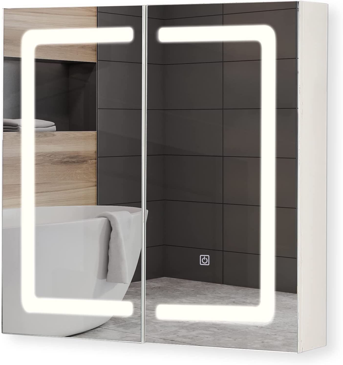 Badkamerspiegel met led verlichting – Met deuren – 65 x 65 x 13 cm – Wit