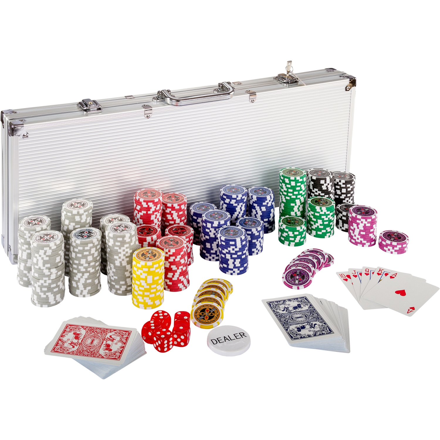 Poker – Pokerset – Inclusief koffer – 500 chips – 57.5 x 21 x 6.5 cm – Zilver