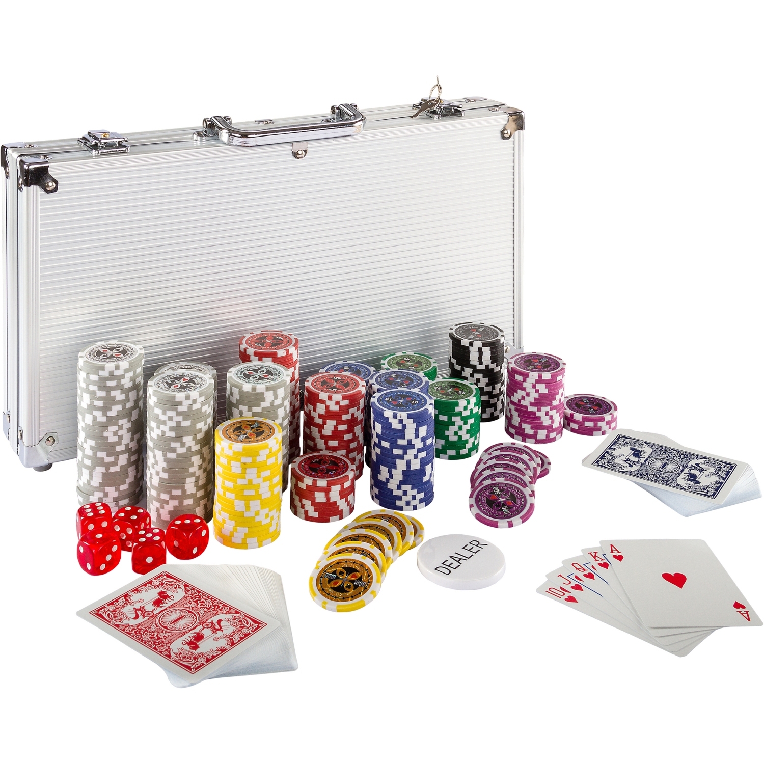 Poker – Pokerset – Inclusief koffer – 300 chips – 39.5 x 21 x 6.5 cm – Zilver