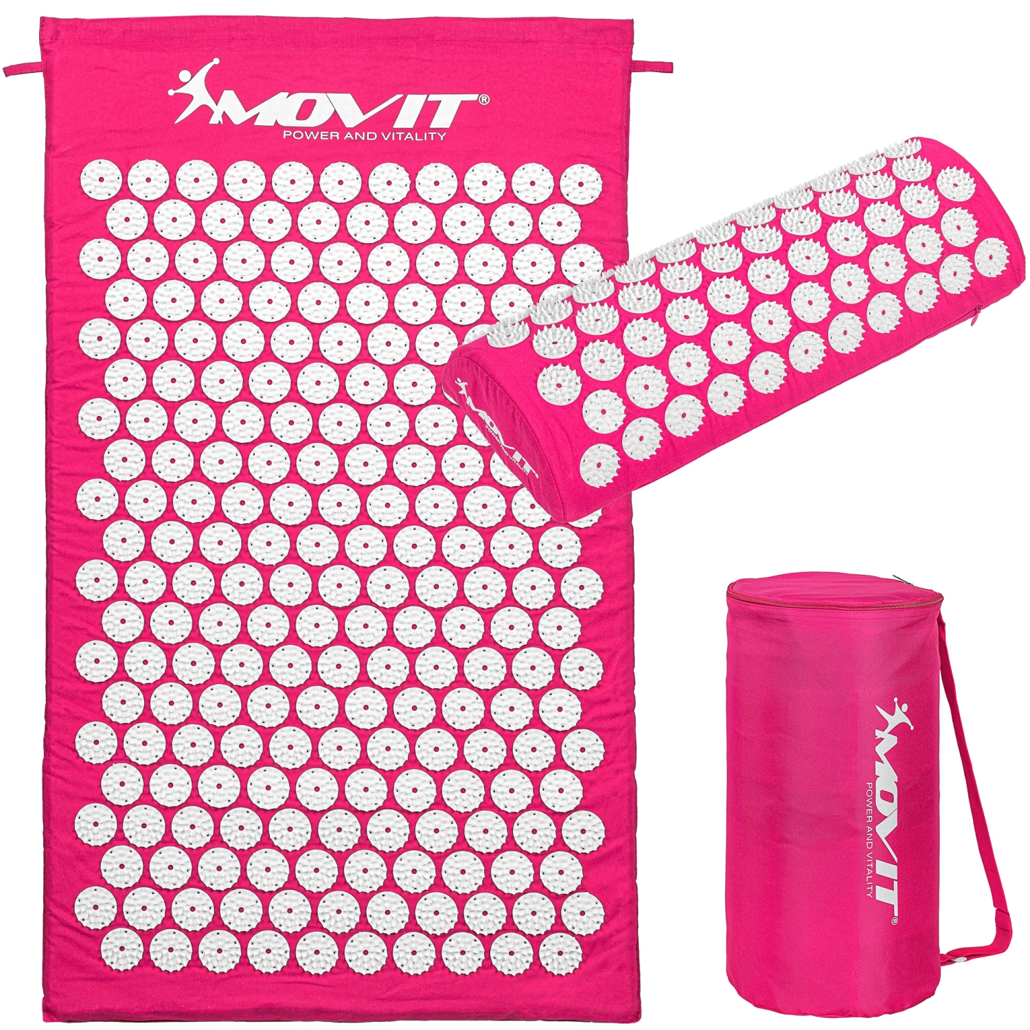 Spijkermat – Acupressuur mat – Shakti mat – Met kussen – Inclusief draagtas – 75 x 44 x 2.5 cm – Roze