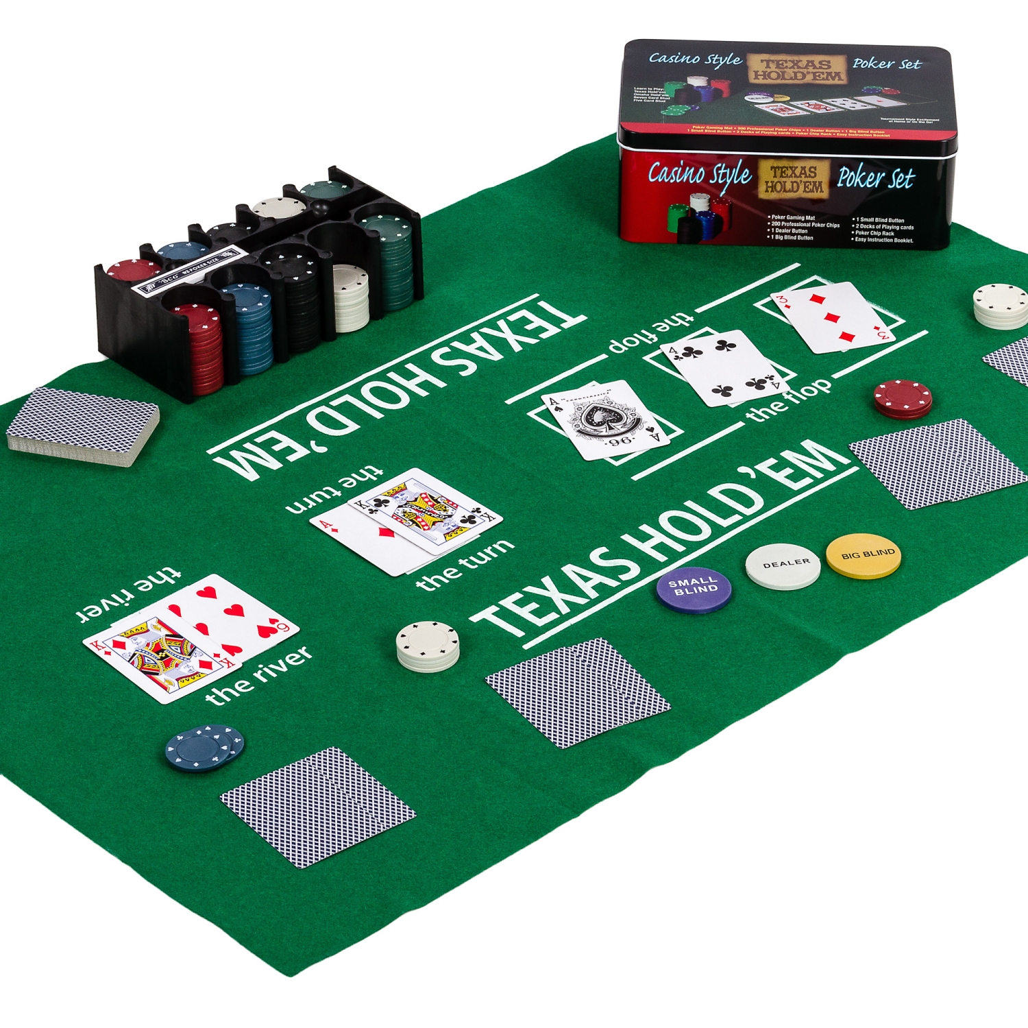 Poker – Pokerset – Inclusief opbergdoos – 200 chips – 24 x 16 x 10 cm – Zwart – Groen