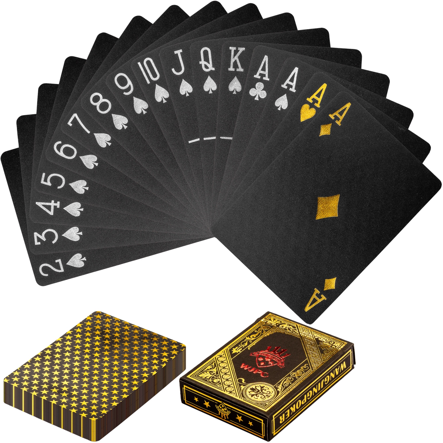 Poker kaarten – Spelkaarten – Luxe set – 88 mm x 63 mm – Zwart – Goud