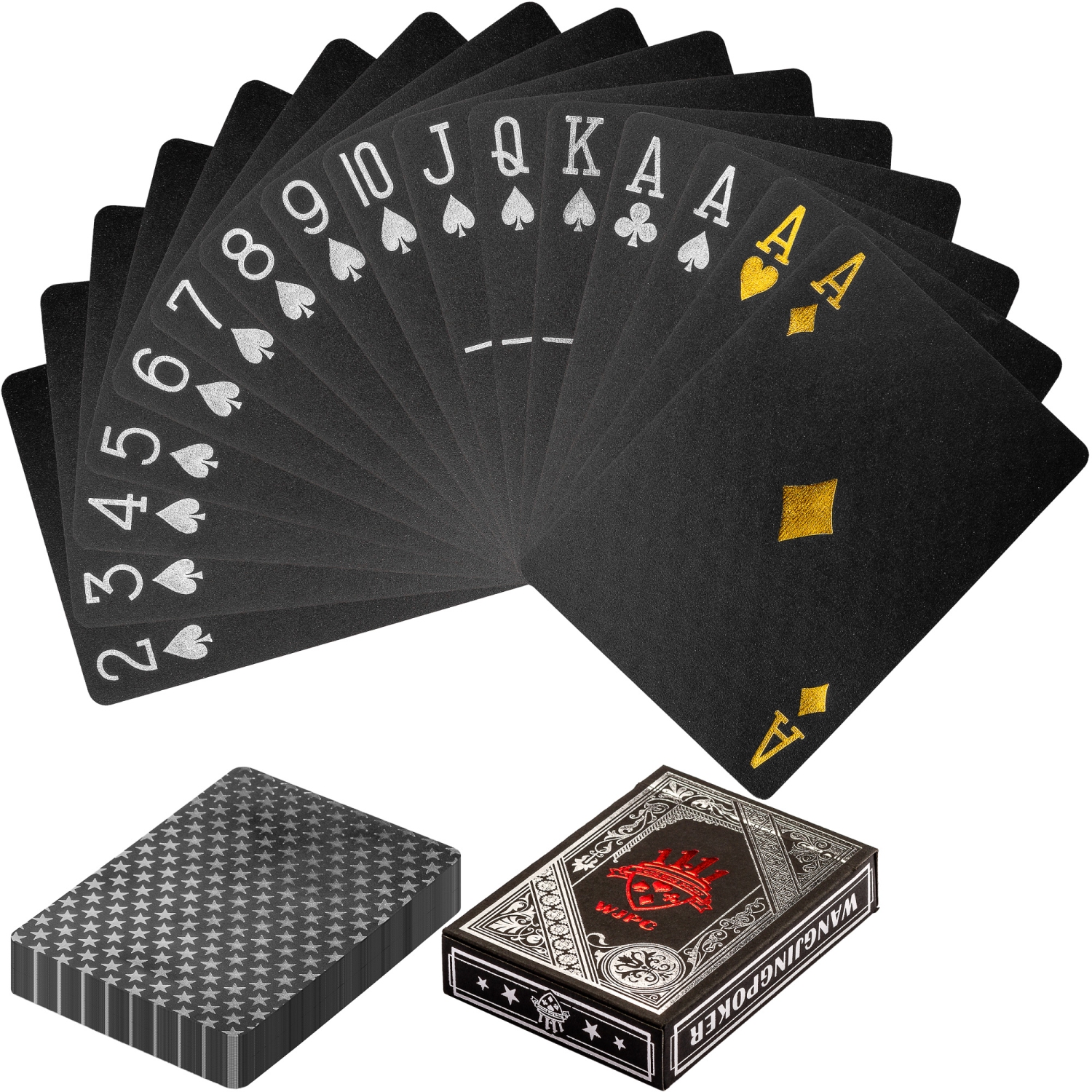 Poker kaarten – Spelkaarten – Luxe set – 88 mm x 63 mm – Zwart – Zilver