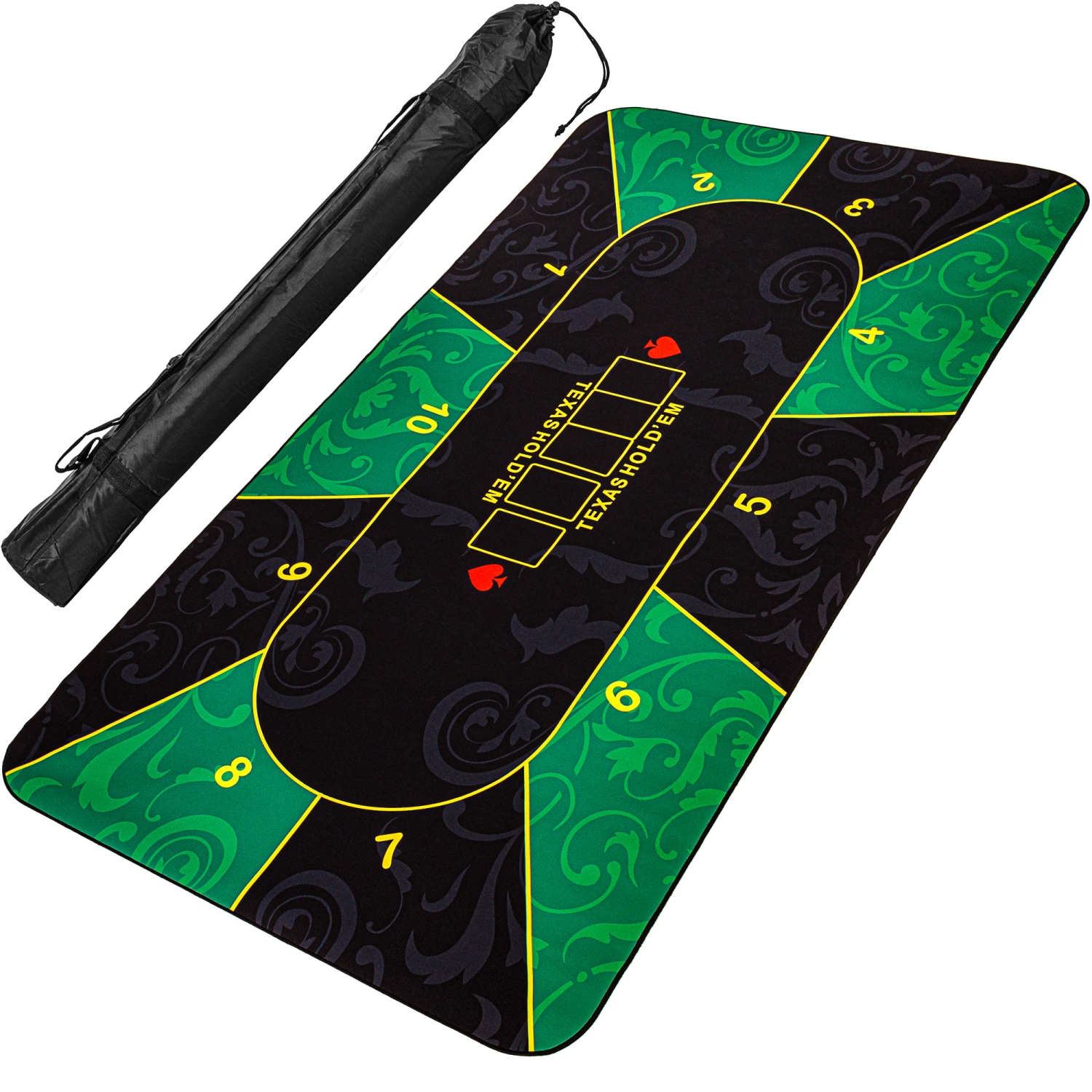 Pokermat – Pokerkleed – Inclusief draagtas – Inklapbaar – Waterafstotend – 160 x 80 cm – Groen – Zwart