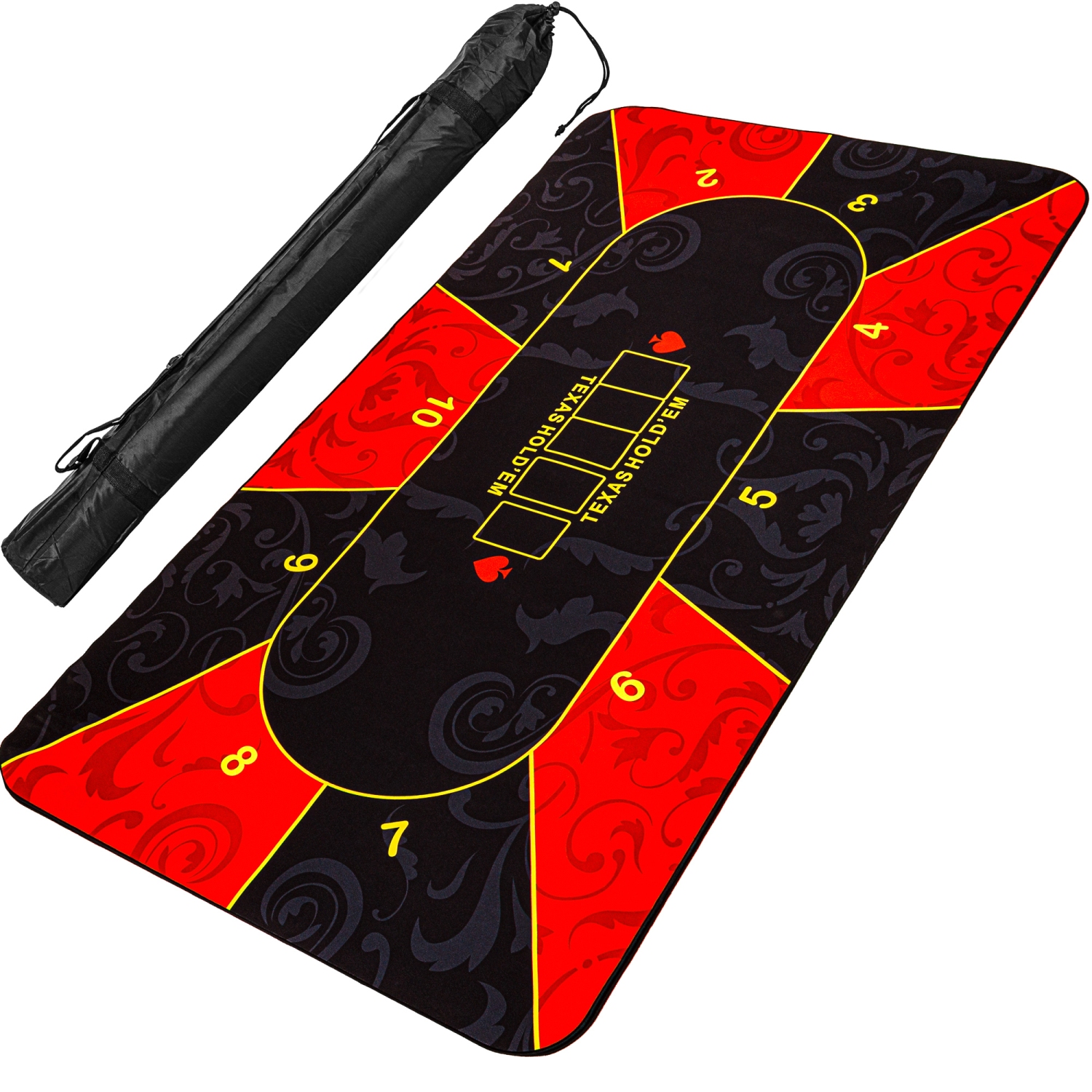 Pokermat – Pokerkleed – Inclusief draagtas – Inklapbaar – Waterafstotend – 160 x 80 cm – Rood – Zwart