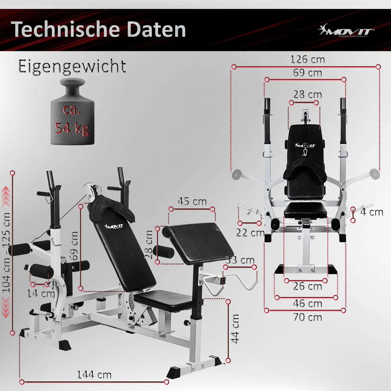 opvolger nicht incompleet Halterbank - Fitness bank - Multistation - Compleet systeem - 180 x 125 x  90-110 cm - Zwart - Trend24