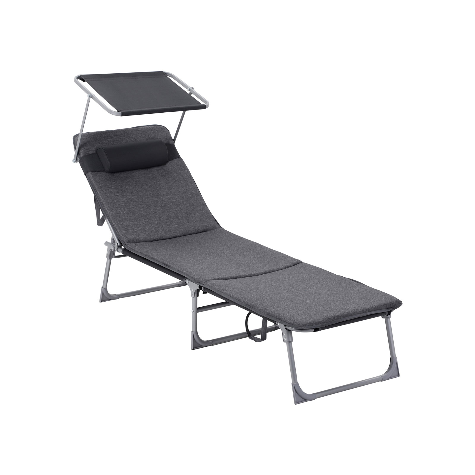 Ligstoel – Buitenstoel – Met zonnekap en hoofdsteun – Donkergrijs
