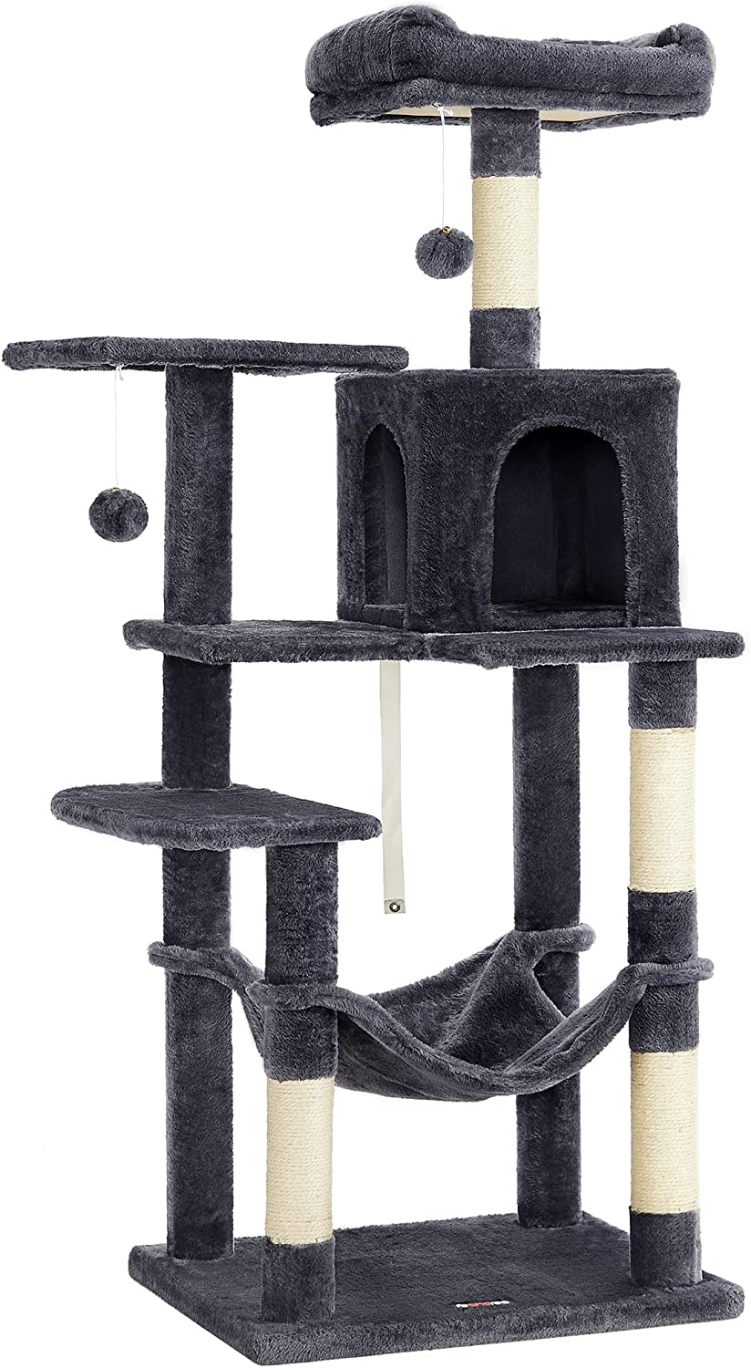 Krabpaal voor katten – Kattenmeubel – 55 x 45 x 143 cm – Donkergrijs